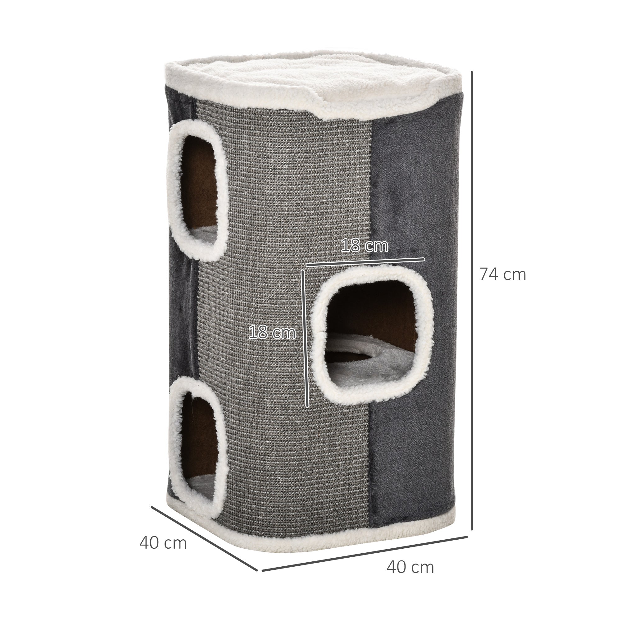 PawHut Sisal Cat Barrel with Soft Plush & Lamb Fleece Grey - North Peak Garden Furniture