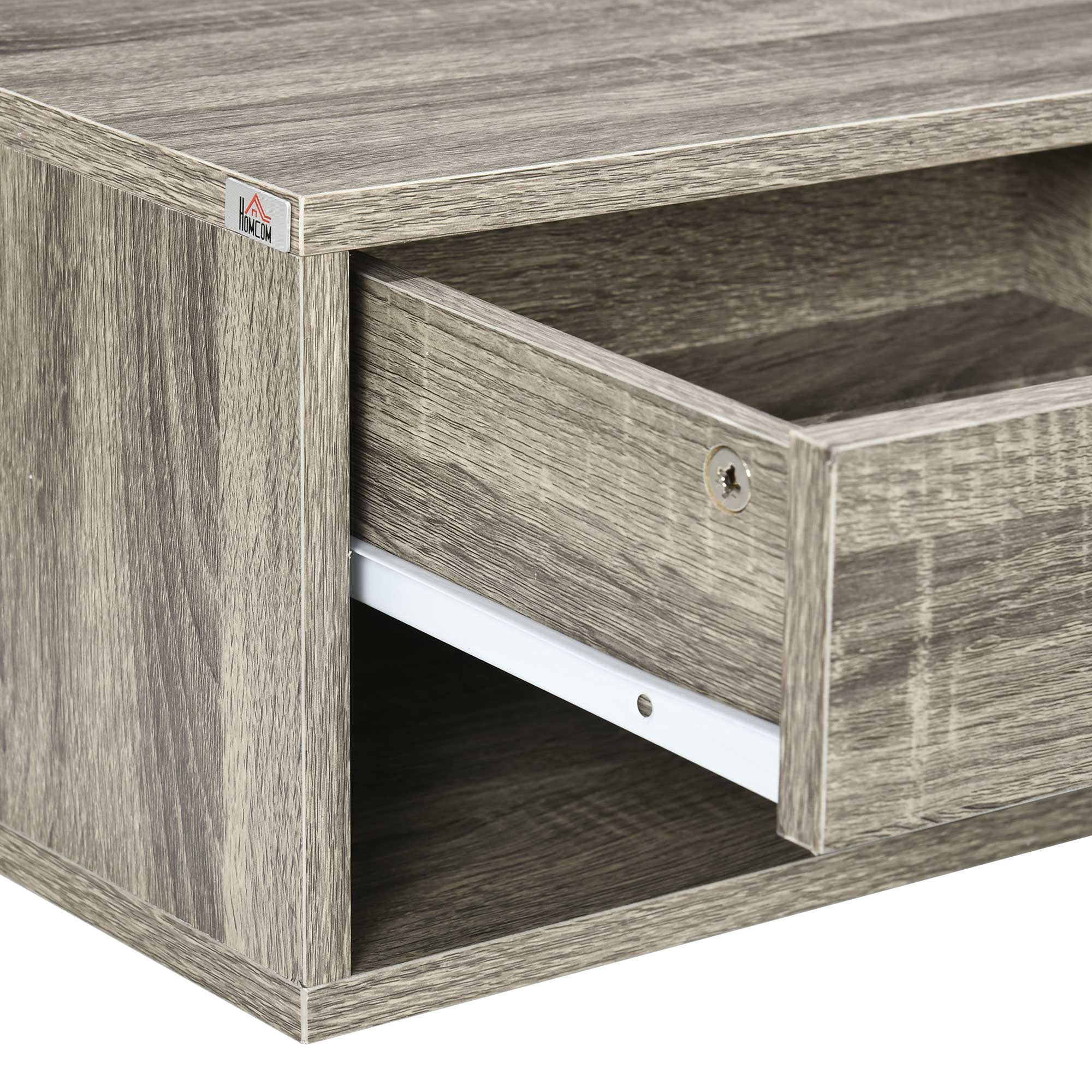 HOMCOM Set of Two Floating Bedside Tables Wall Mounted Nightstands with Drawer and Shelf for Bedroom, Brown Wood-Effect - North Peak Garden Furniture