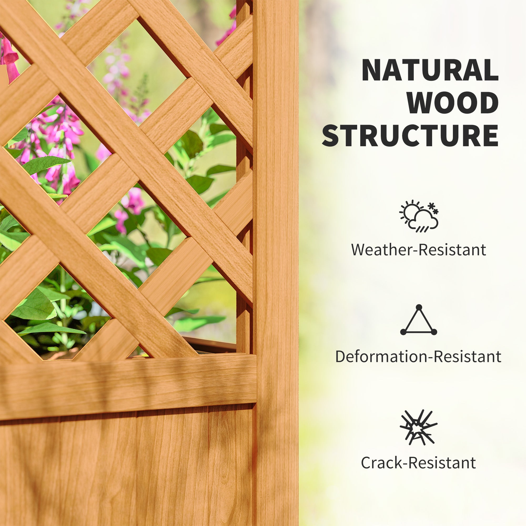 Outsunny Wooden Raised Garden Bed with Trellis, Liner, Drainage Holes, for Vine Climbing Plants, Flowers, 83 x 36 x 145 cm - North Peak Garden Furniture