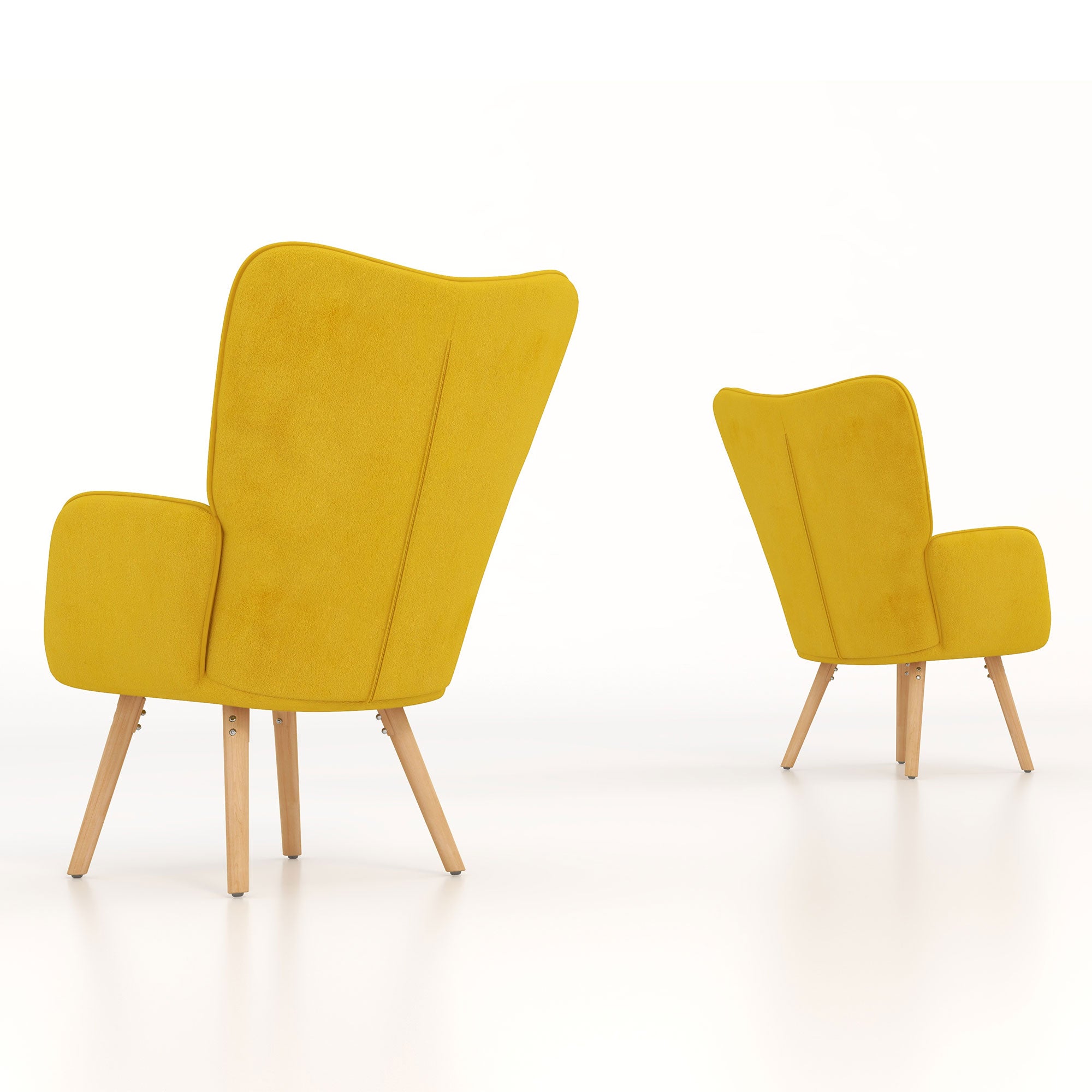 HOMCOM Modern Accent Chair Velvet-Touch Tufted Wingback Armchair Upholstered Leisure Lounge Sofa Club Chair with Wood Legs, Set of 2, Yellow - North Peak Garden Furniture