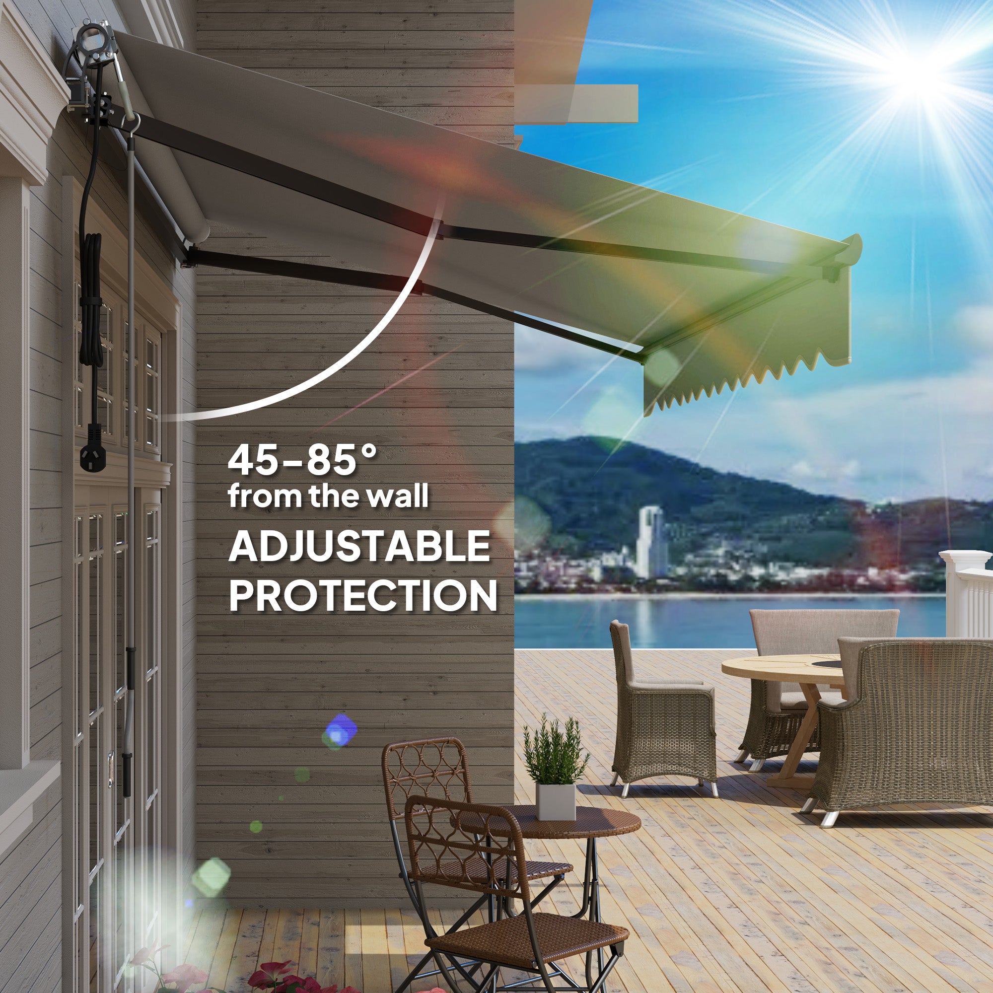 Outsunny 3.5 x 3(m) Electric Awning with Remote Controller, Aluminium Frame DIY Retractable Awning, UV30+ Sun Shade Canopy for Garden Patio Deck Door Window, Light Grey - North Peak Garden Furniture