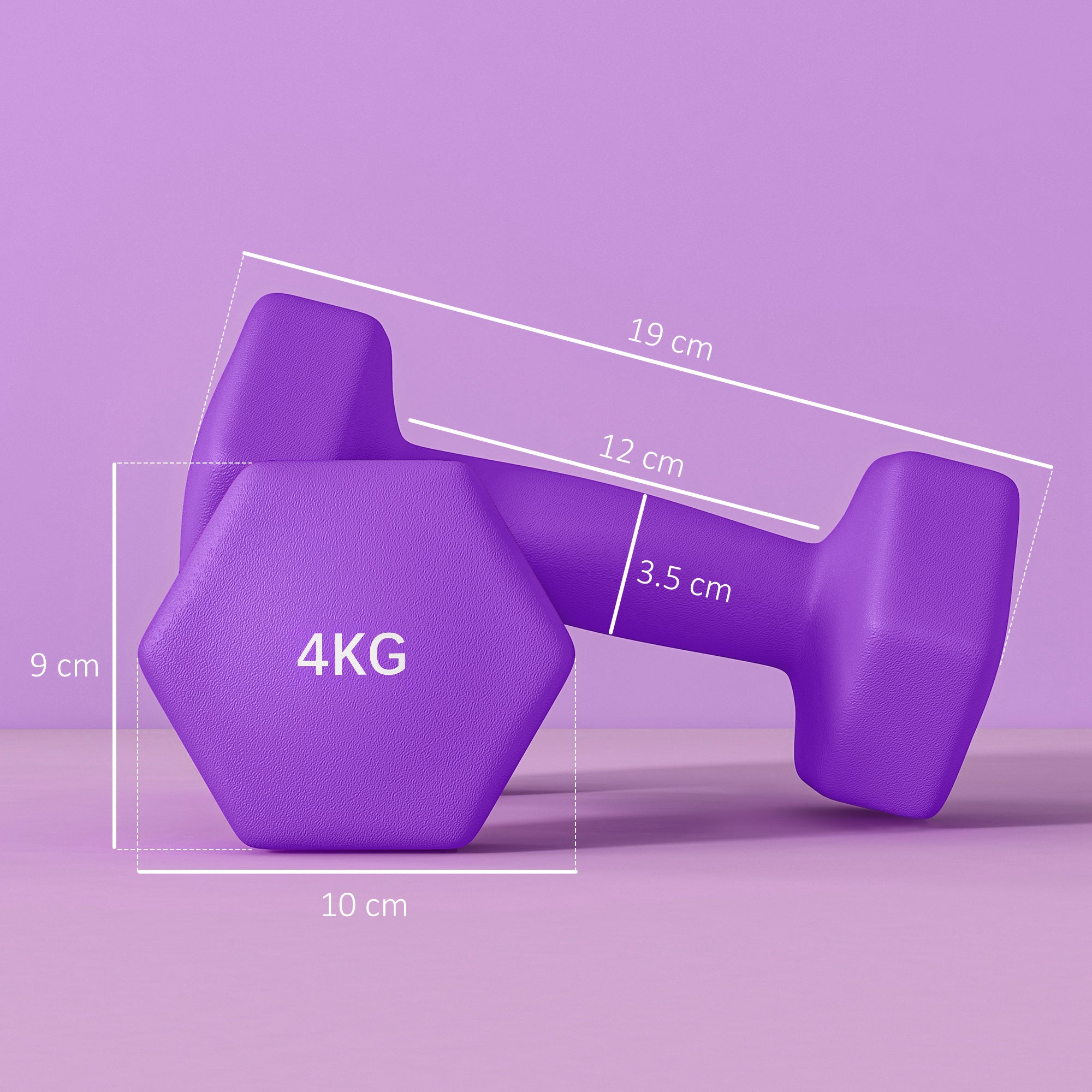 SPORTNOW 2 x 4kg Hexagonal Dumbbells Weights Set with Non-Slip Grip for Home Gym Workout, Purple - North Peak Garden Furniture