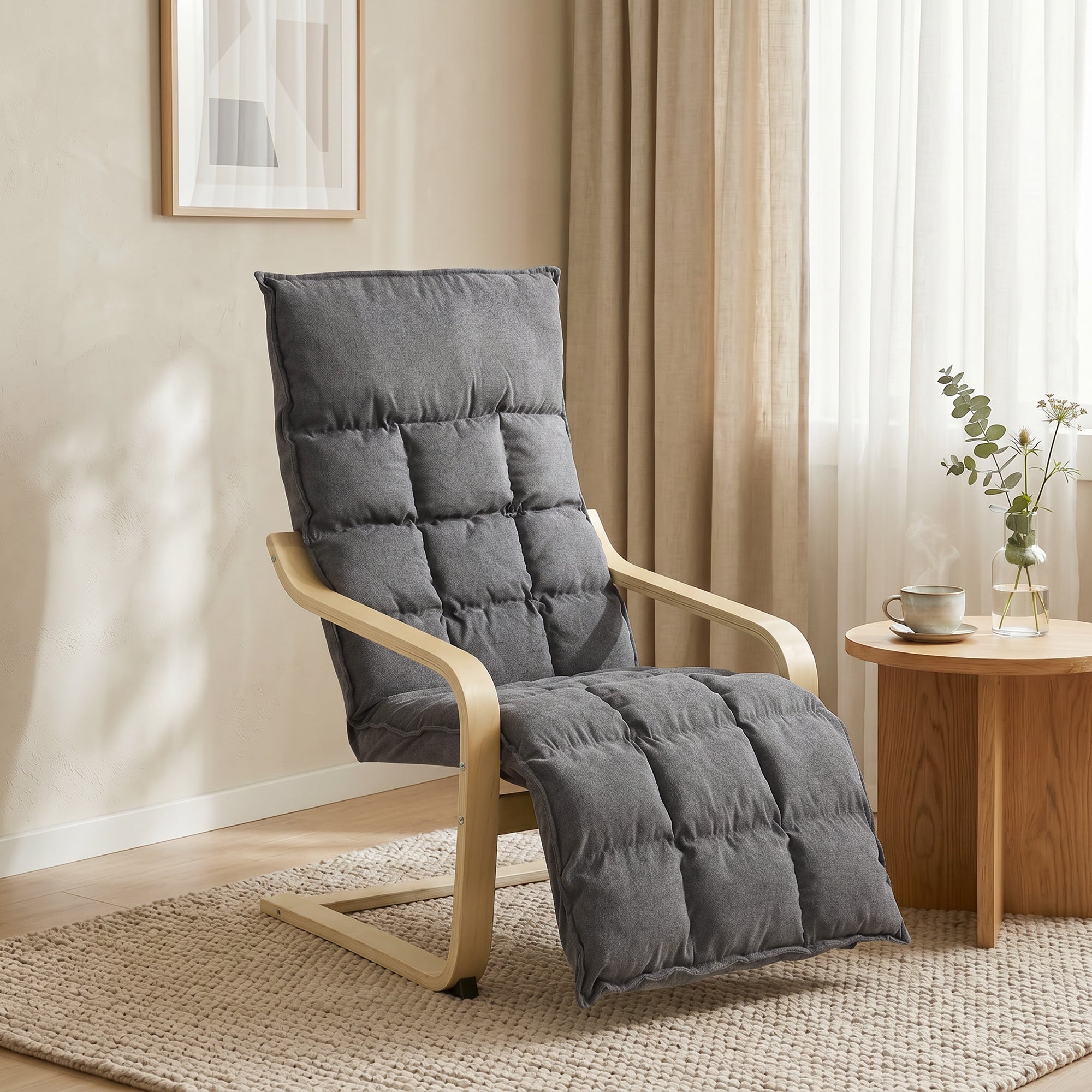 HOMCOM Modern Accent Chair, Leisure Lounge Chair Armchair with Footrest, Plush Cushion, Curved Legs and Arms, Grey