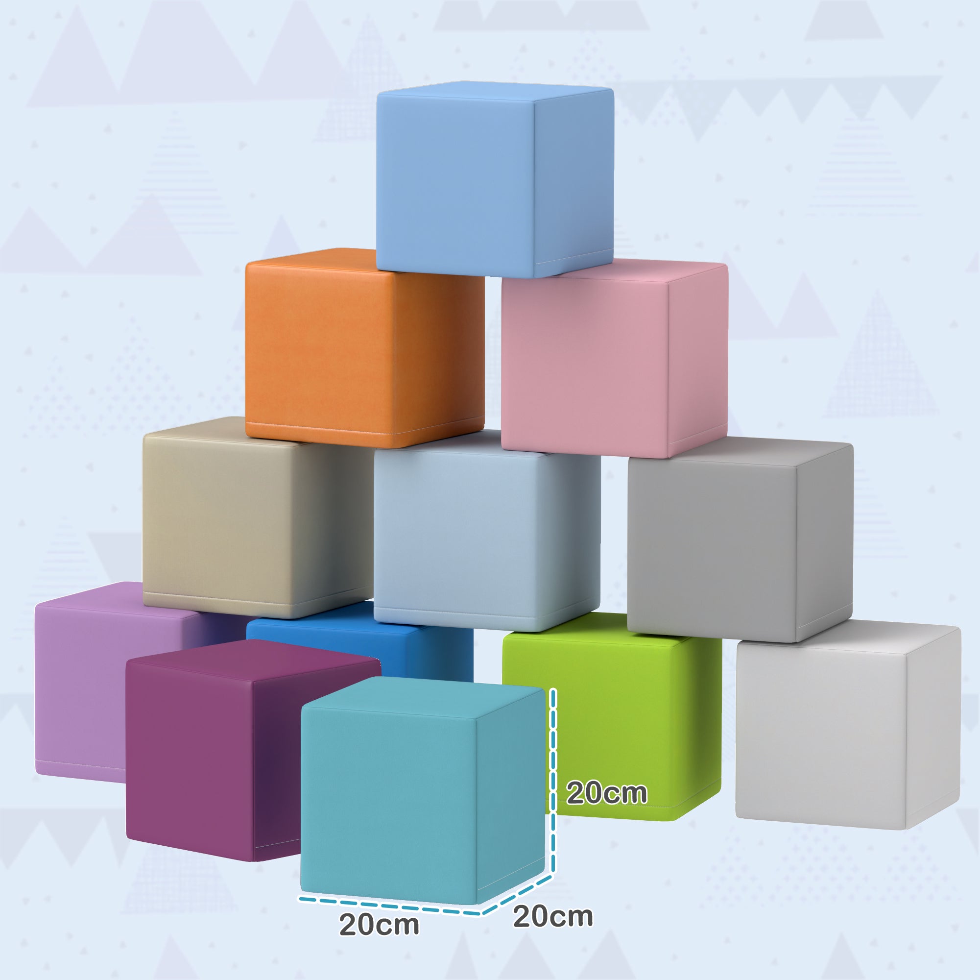 HOMCOM 12 PCs Soft Play Blocks, Soft Foam Toy, Building and Stacking Blocks for Kids, Blue - North Peak Garden Furniture
