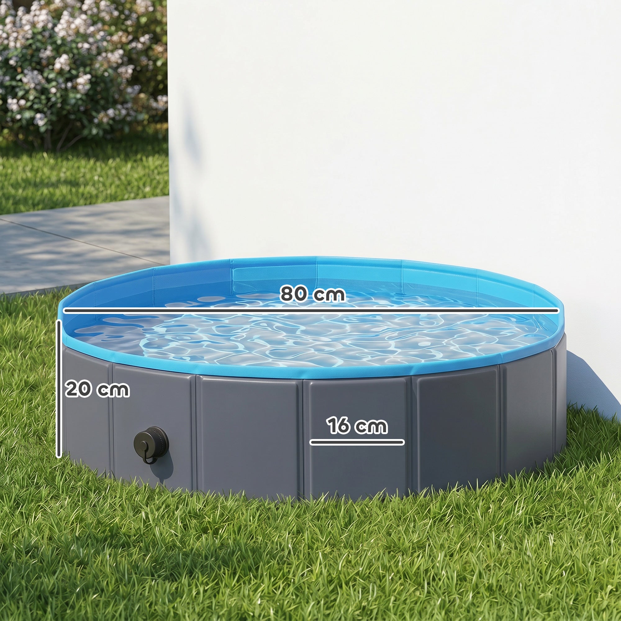 PawHut Foldable Dog Pool for Puppies and Ducks Dog Paddling Pool Bath Tub, Dark Grey, 80 x 20 cm