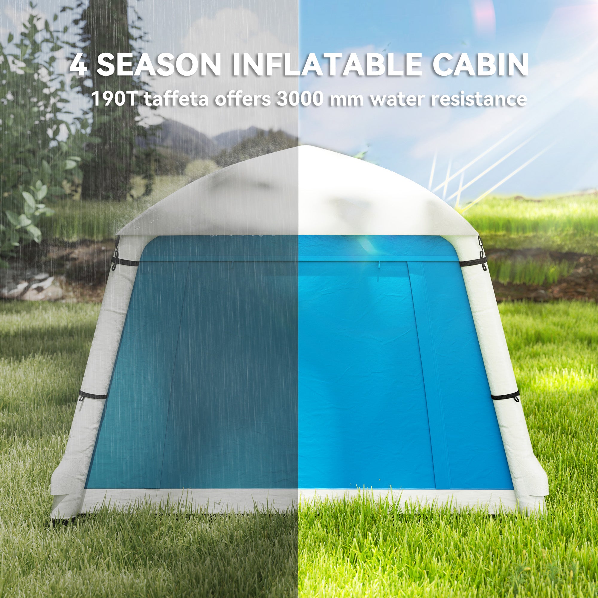 Outsunny Inflatable Camping Tent w/ Hand Pump, Easy Setup 1/2 Person Blow Up Tent Waterproof 190T Taffeta w/ Mesh Windows, Doors and Carry Bag, Light Blue - North Peak Garden Furniture