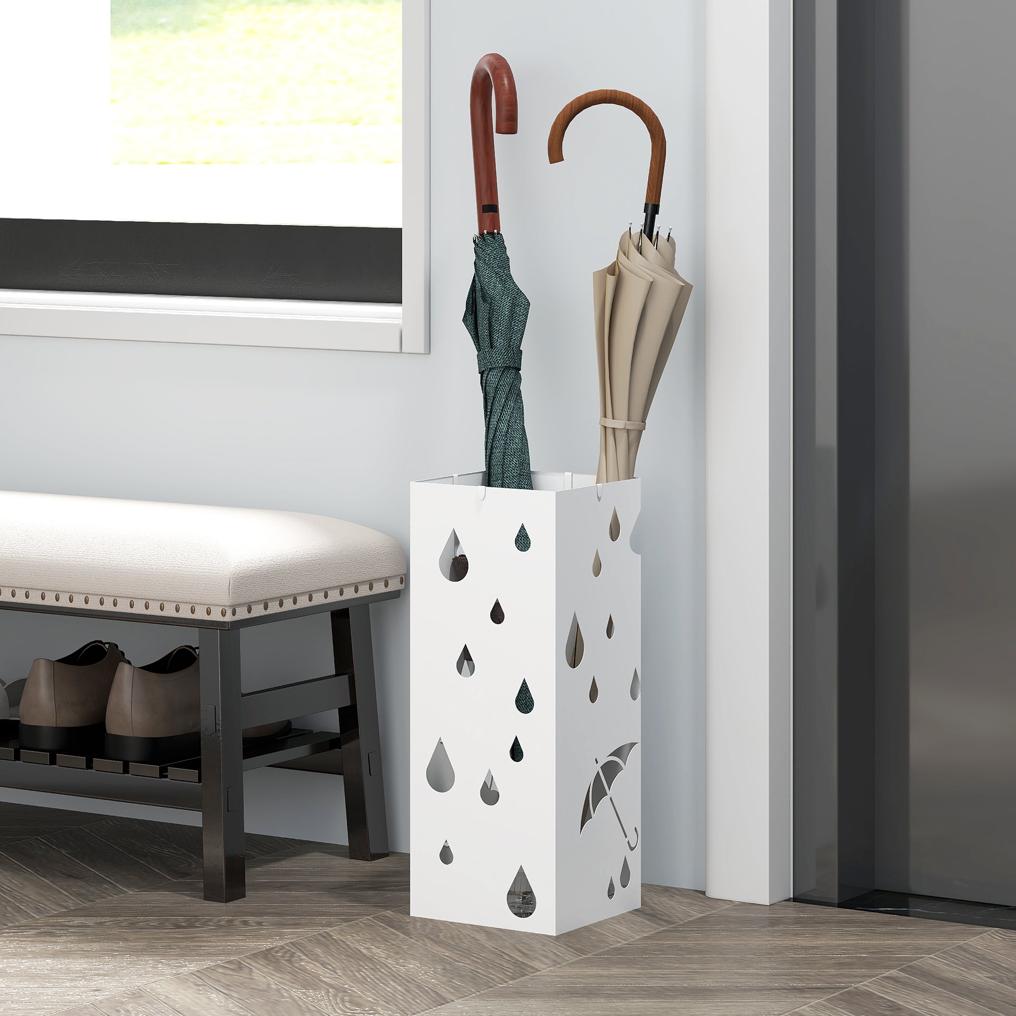 HOMCOM Six-Umbrella Steel Holder Stand - White - North Peak Garden Furniture