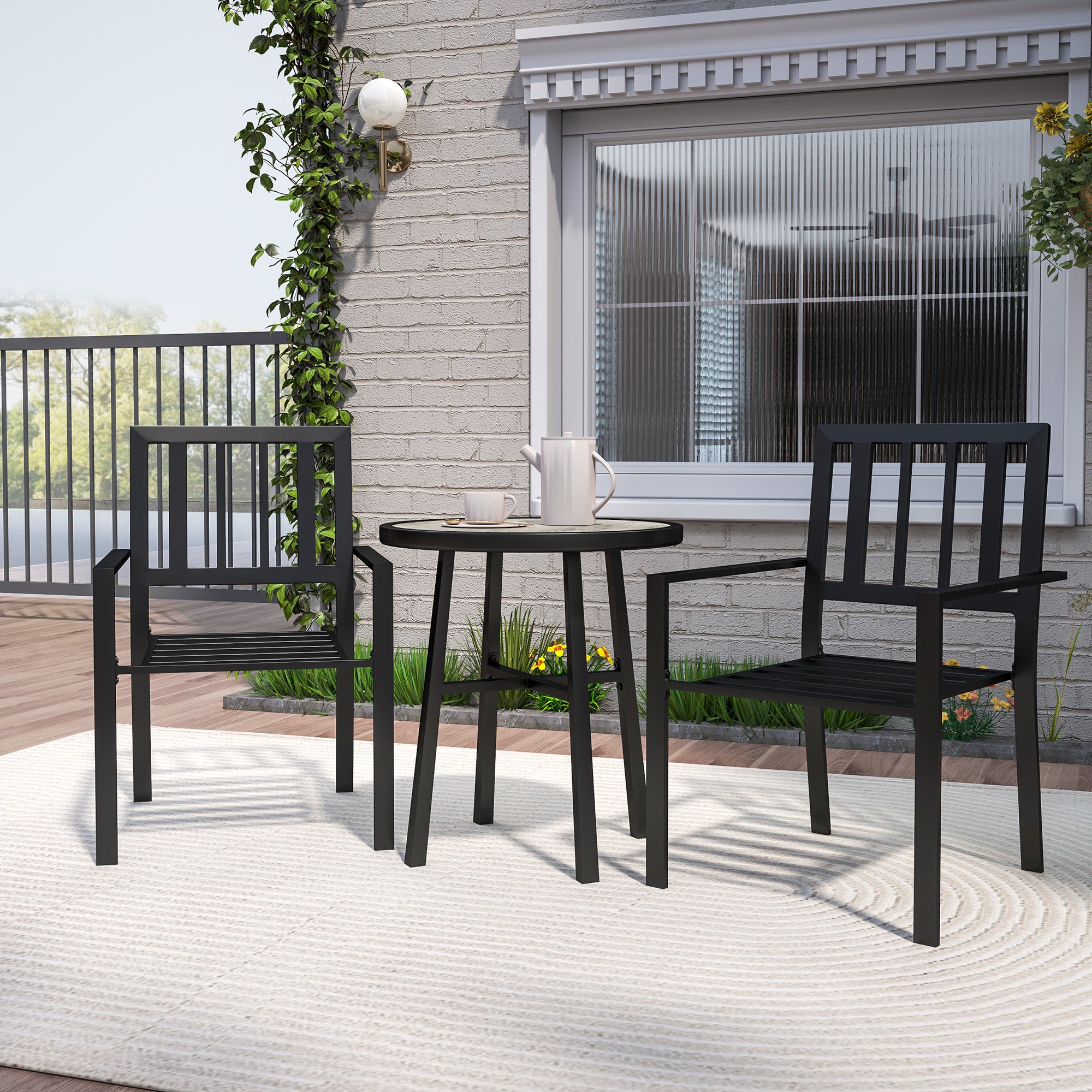 Outsunny 3 Piece Patio Bistro Set with Plastic Top, 2 Stackable Chairs, Galvanised Steel Frame, Grey - North Peak Garden Furniture