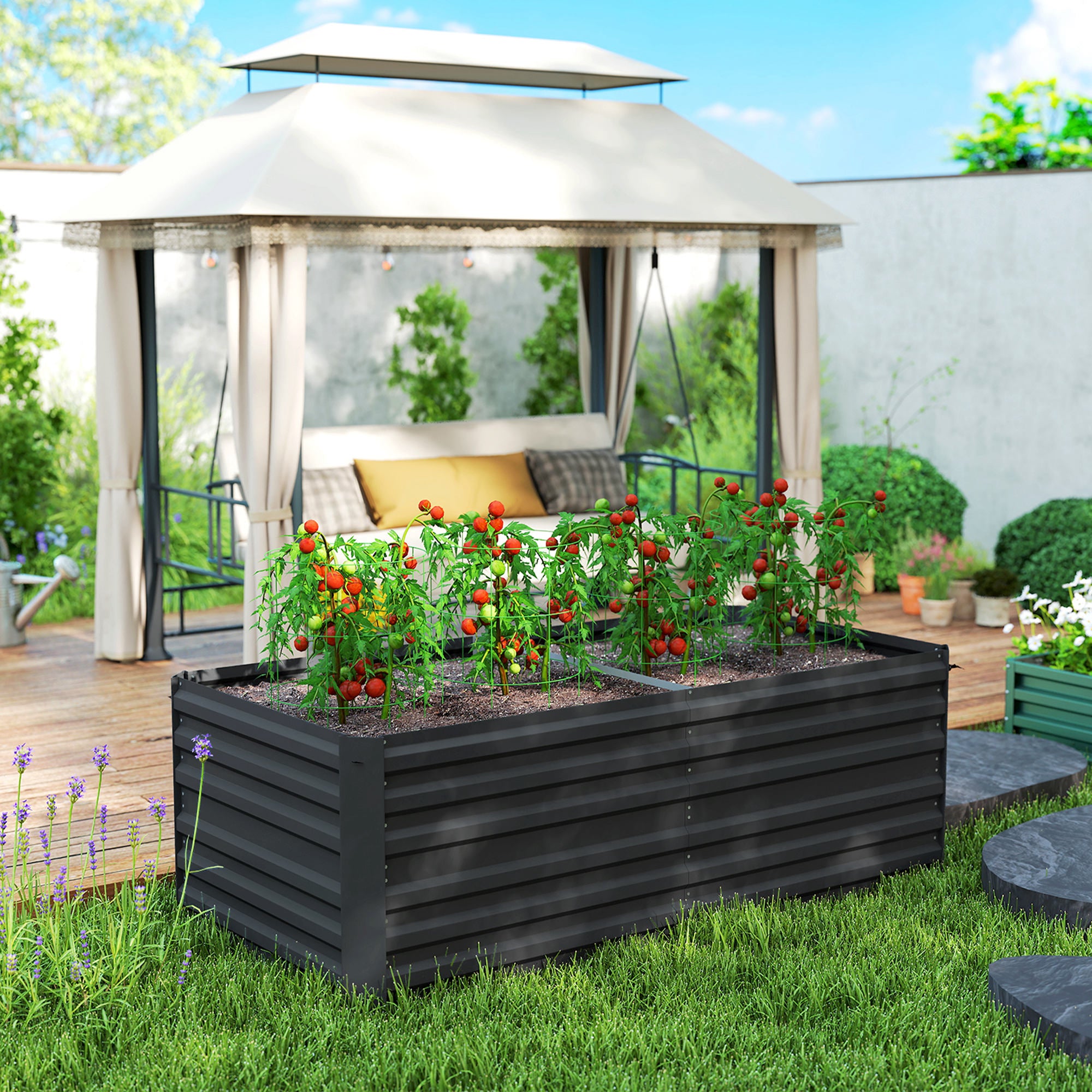 Outsunny Raised Beds for Garden, Galvanised Steel Outdoor Planters with Multi-reinforced Rods, 180 x 90 x 59 cm, Black
