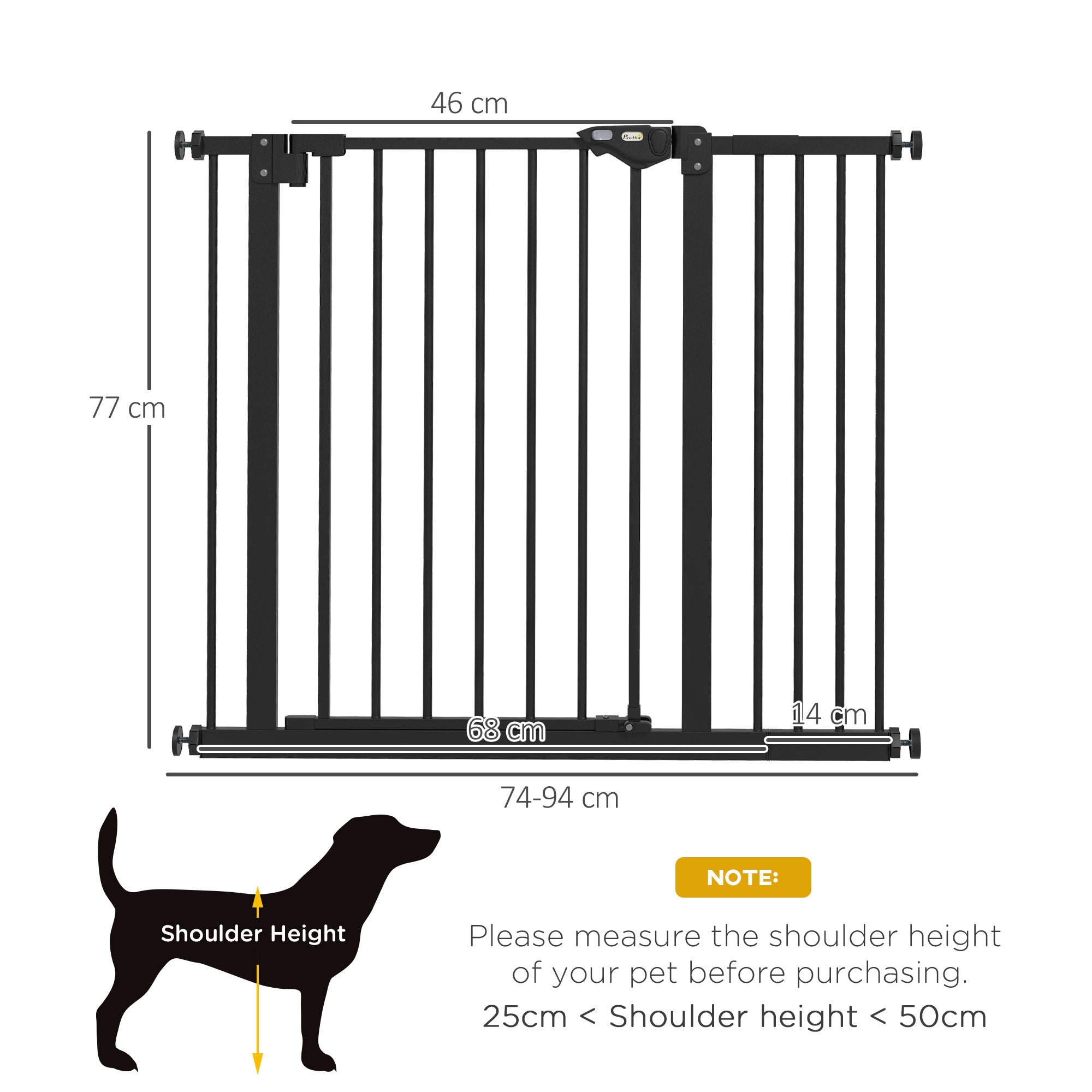 PawHut Metal 74-94cm Wide Adjustable Dog Gate Black - North Peak Garden Furniture