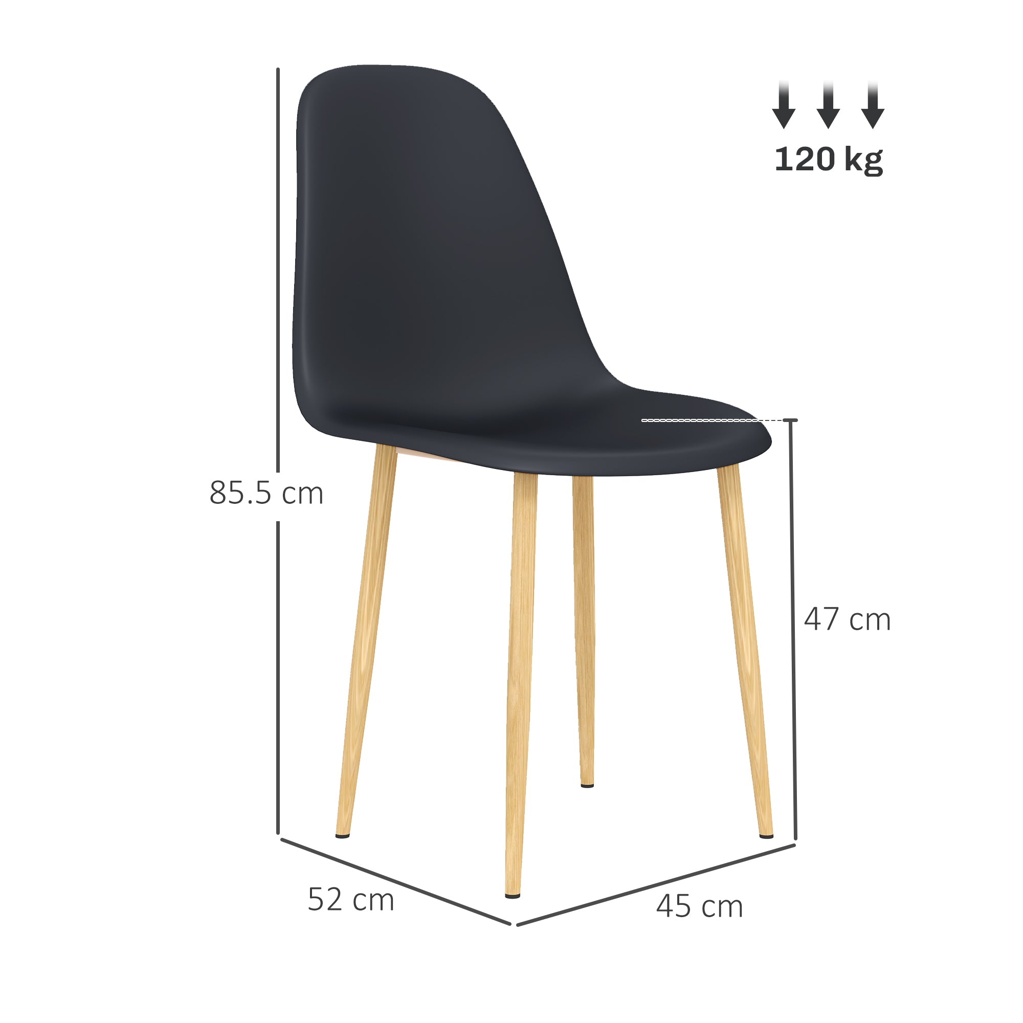 HOMCOM Modern Dining Chairs Set of 4, Kitchen Chairs with Backrest and Steel Legs for Dining Room, Living Room, Black - North Peak Garden Furniture
