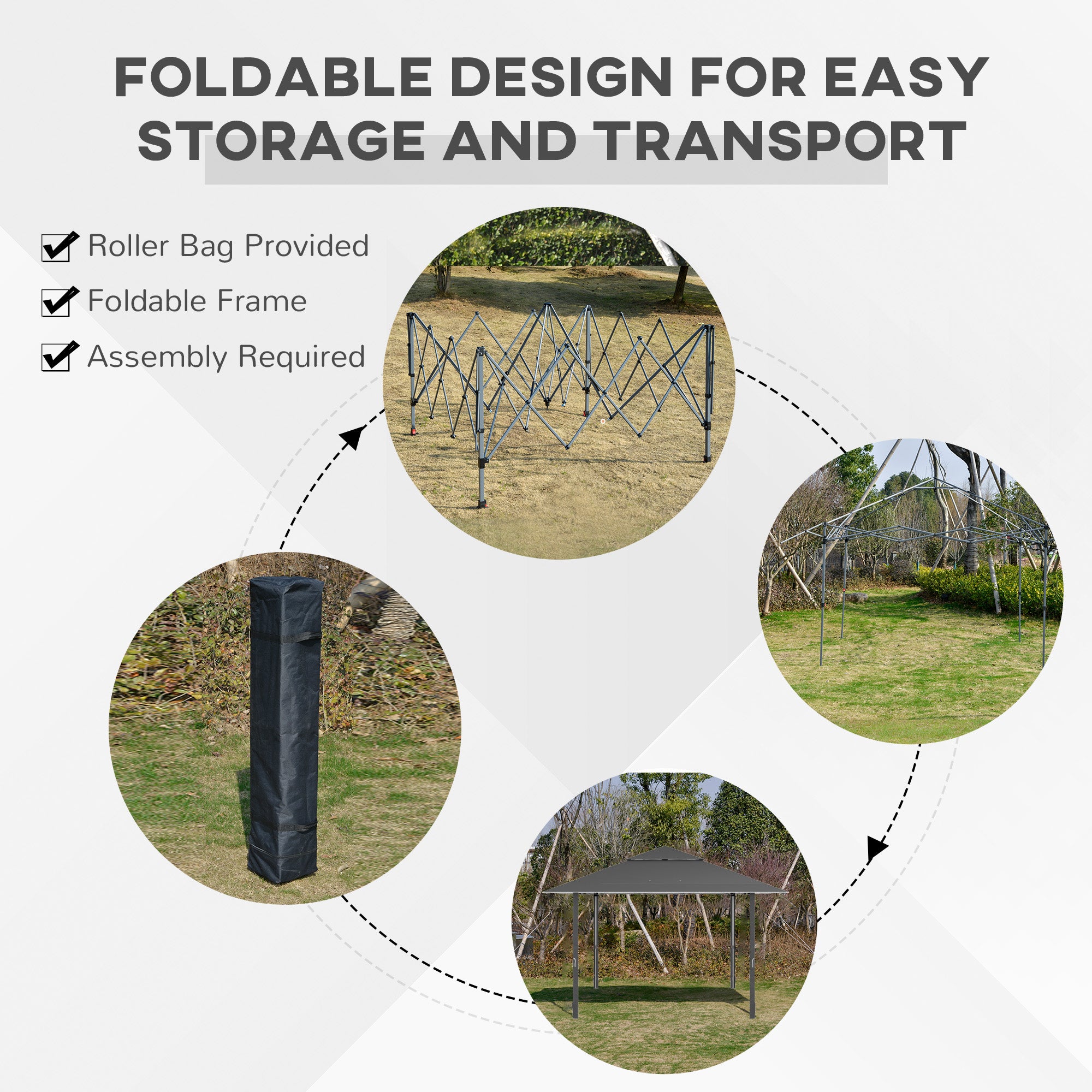 Outsunny 4 x 4m Pop-up Gazebo Double Roof Canopy Tent with UV Proof, Roller Bag & Adjustable Legs Outdoor Party, Steel Frame, Dark Grey - North Peak Garden Furniture