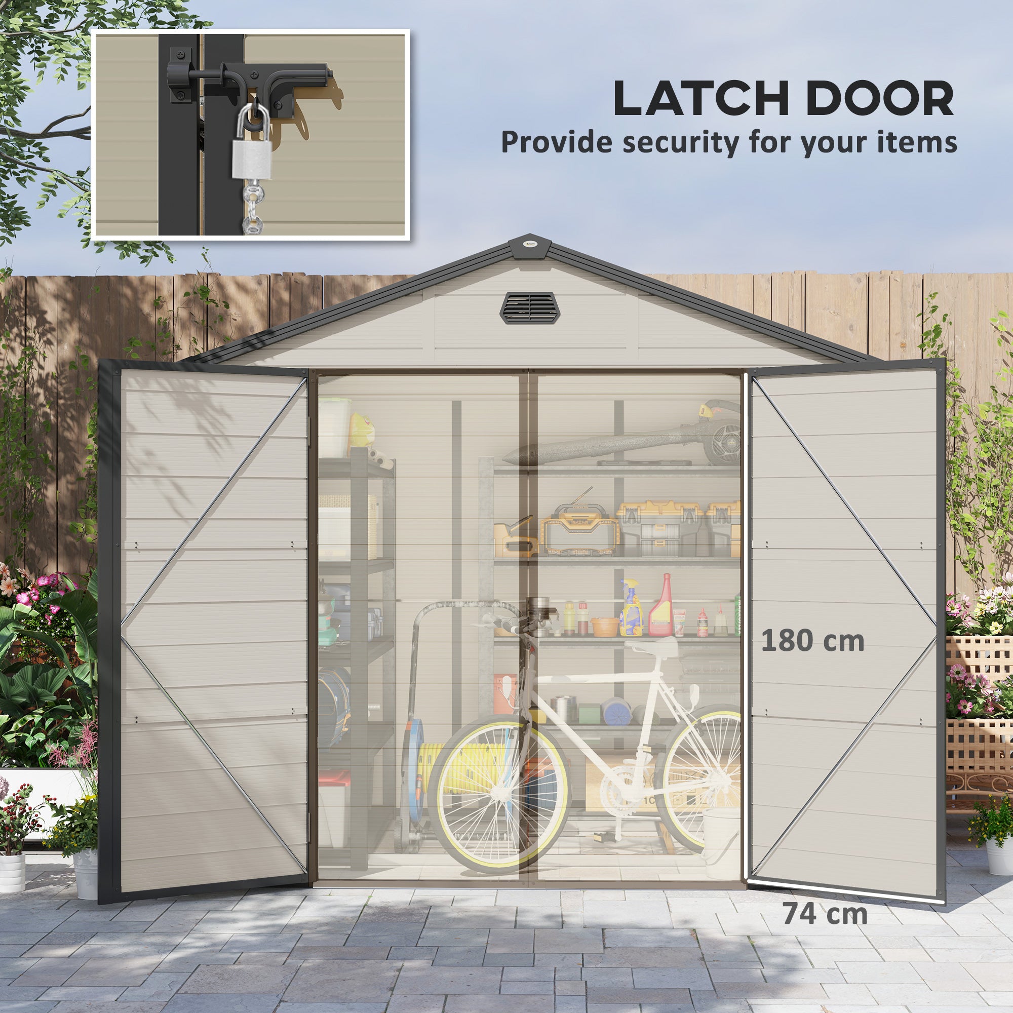 Outsunny 7.9ft x 6.2ft Aluminium Frame and Plastic Wall Shed, with Foundation - Cream White - North Peak Garden Furniture