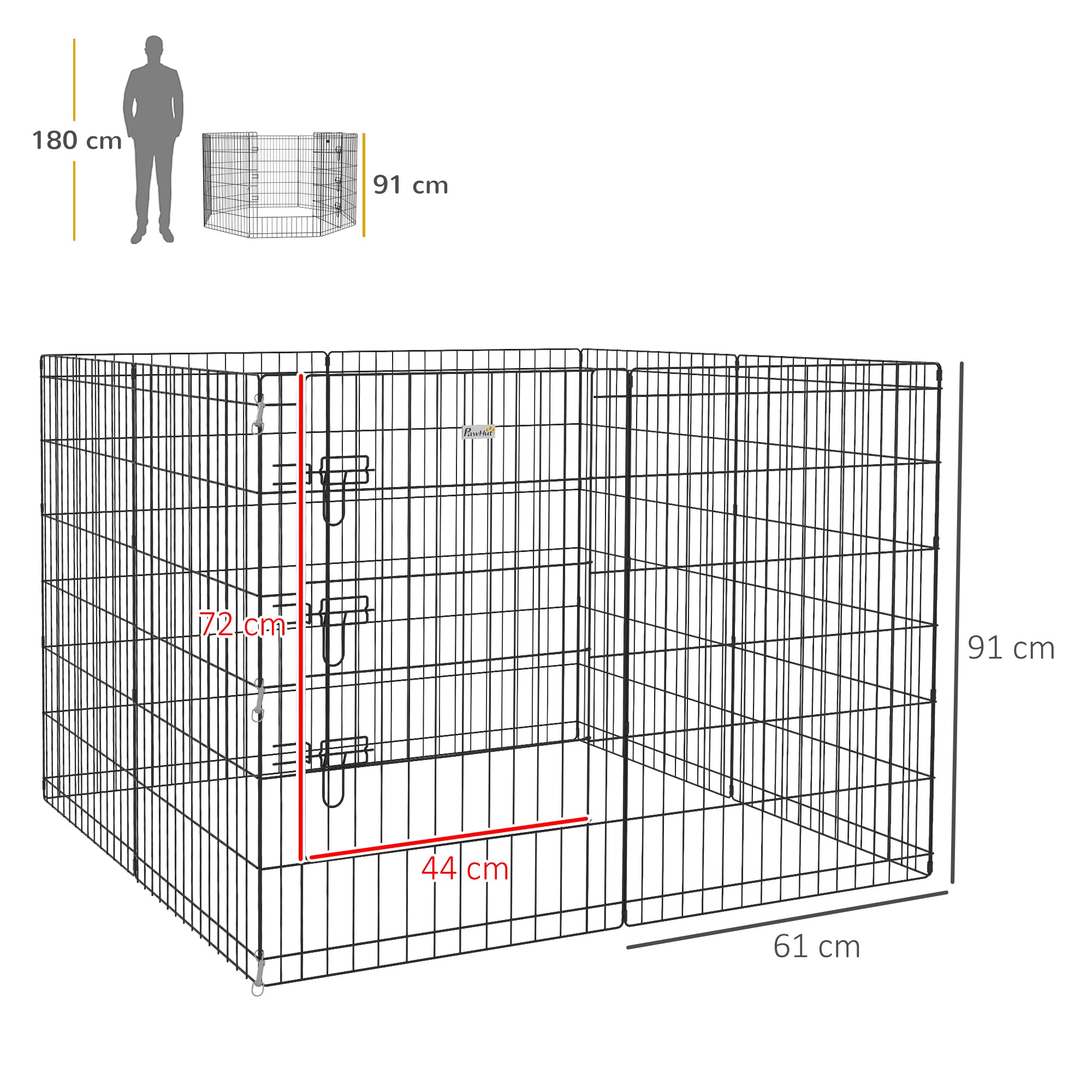 PawHut 8 Panel DIY Dog Pen with Door, for Dogs, Small Animals, Indoor/Outdoor Use, 91cm High