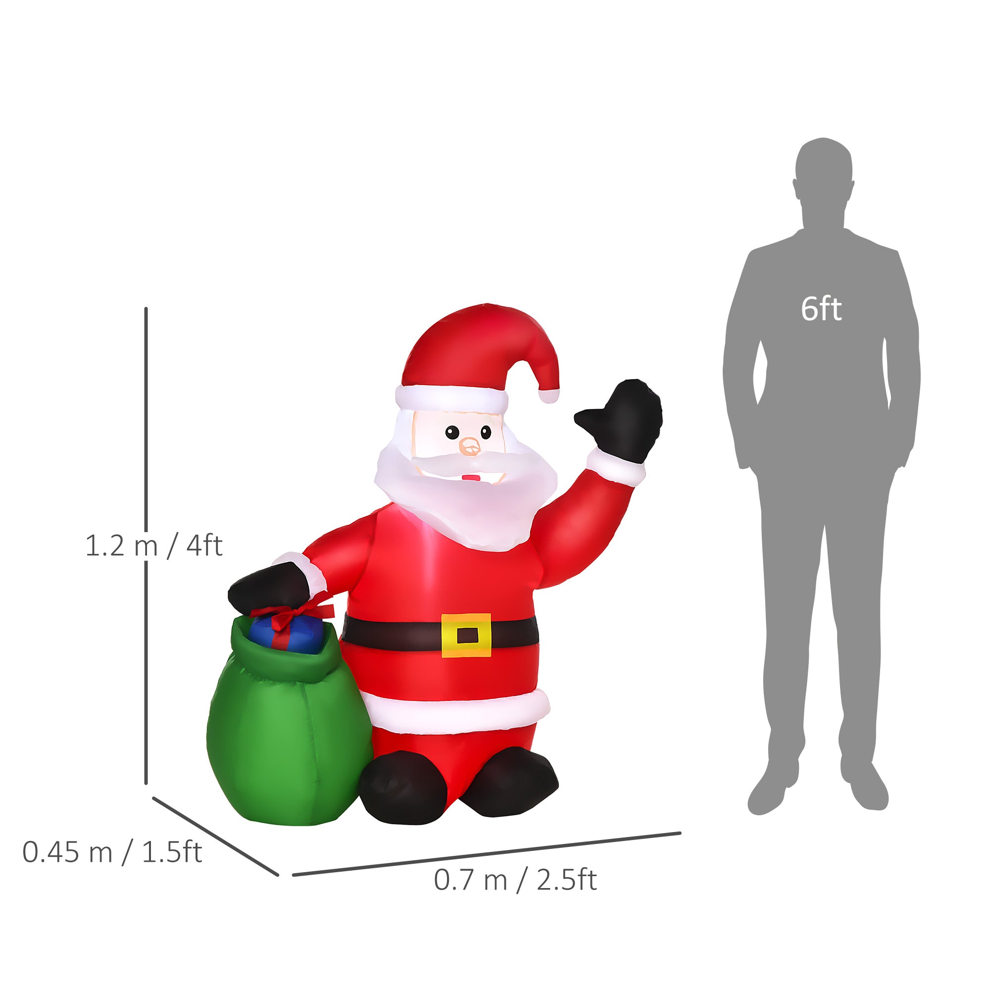 HOMCOM Inflatable Blow up Christmas Santa Claus 4ft LED Yard Holiday Decoration - North Peak Garden Furniture