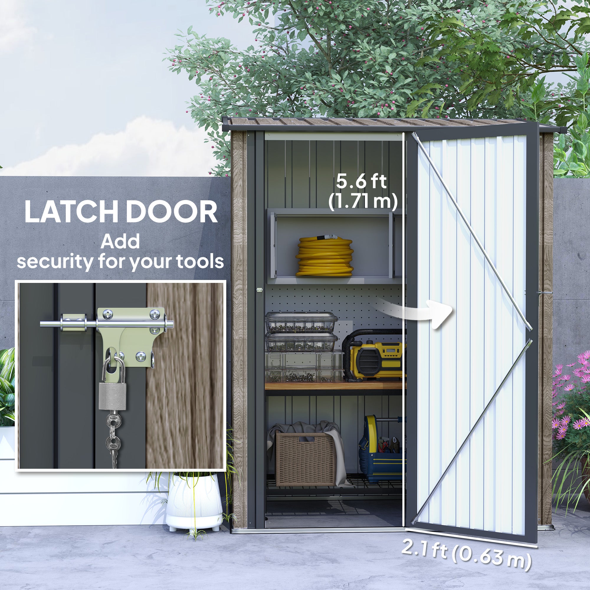 Outsunny 5ft x 3ft Metal Garden Storage Shed, Outdoor Tool Shed with Sloped Roof, Lockable Door for Tools, Equipment, Light Grey - North Peak Garden Furniture
