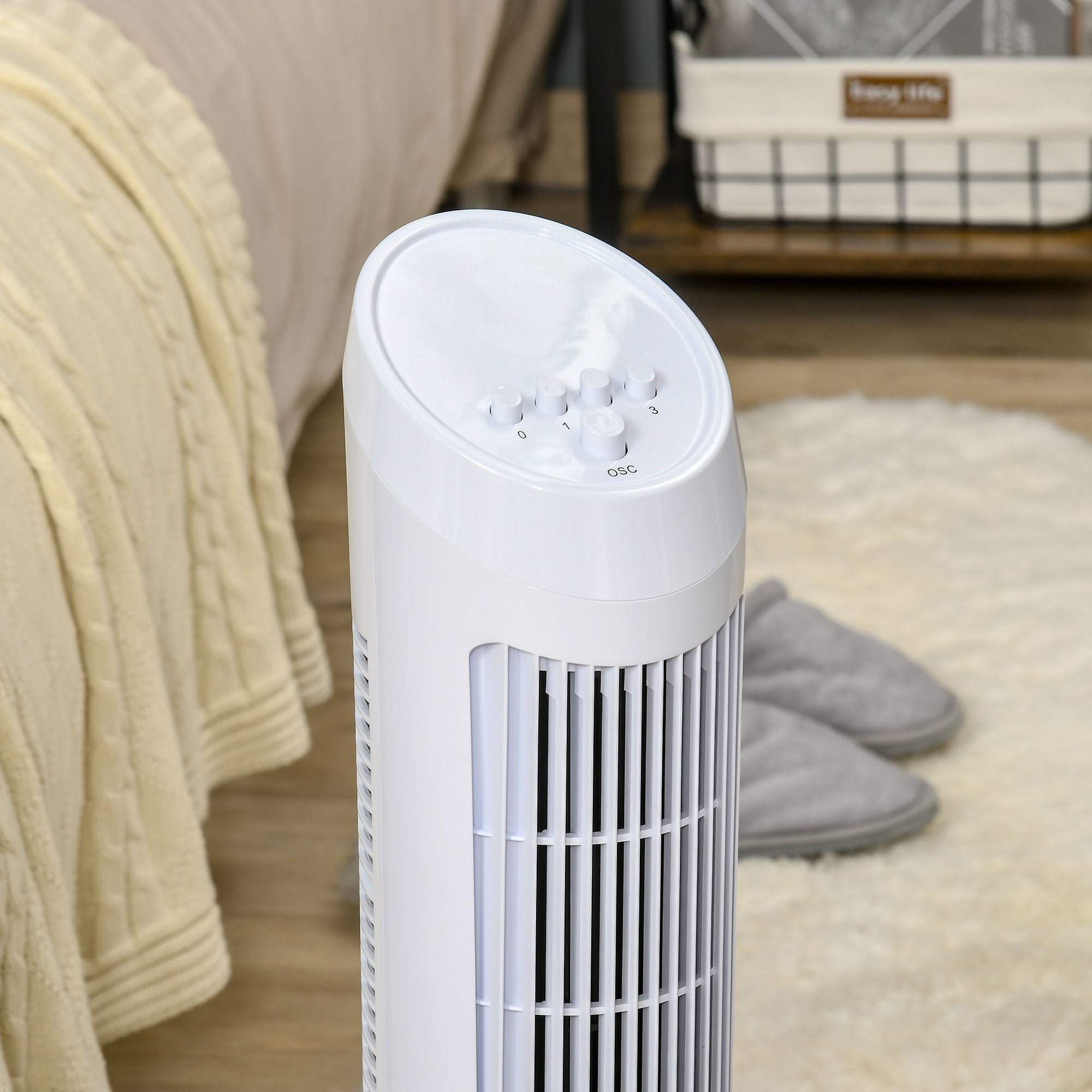 HOMCOM Tower Fan for Bedroom Cooling, 30 Inch Electric 70° Oscillating Fan with 3 Speed Settings, Standing Floor Fan for Home Office Indoor, White - North Peak Garden Furniture