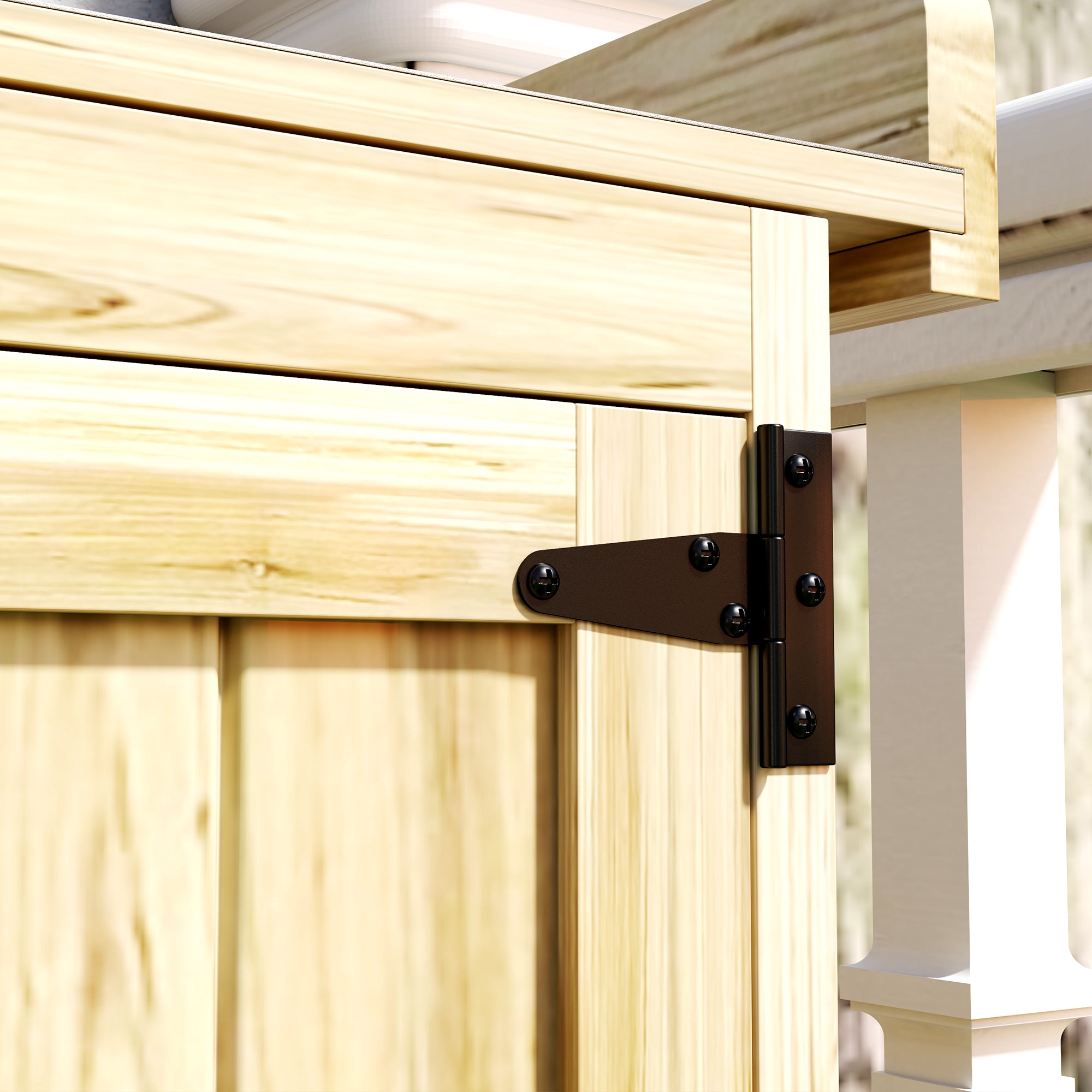 Outsunny 43 x 74cm Fir Wood Shed, with Metal Worktop - Natural Finish - North Peak Garden Furniture