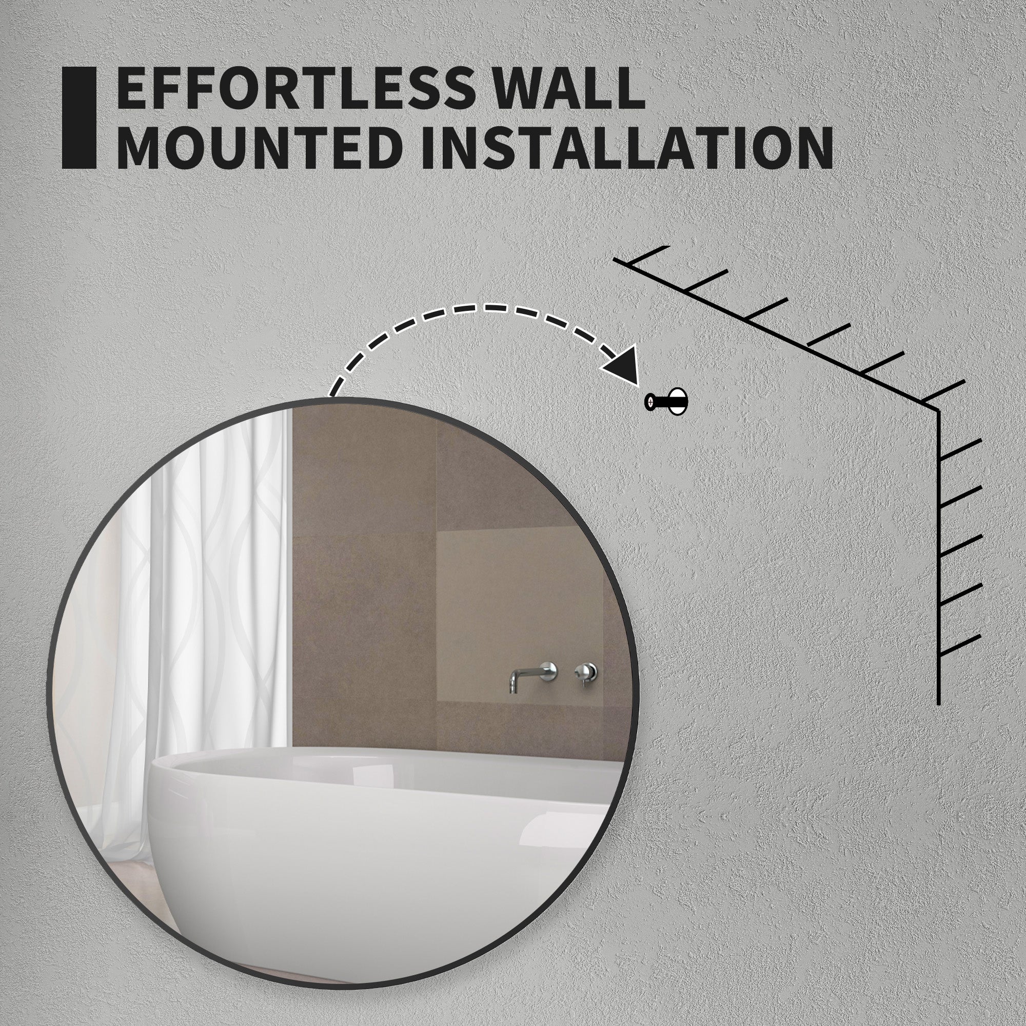 HOMCOM Round Bathroom Mirror, 70 x 70cm Steel Framed Wall Mirror, Decorative Mirror for Bedroom, Living Room, Entryway, Black - North Peak Garden Furniture