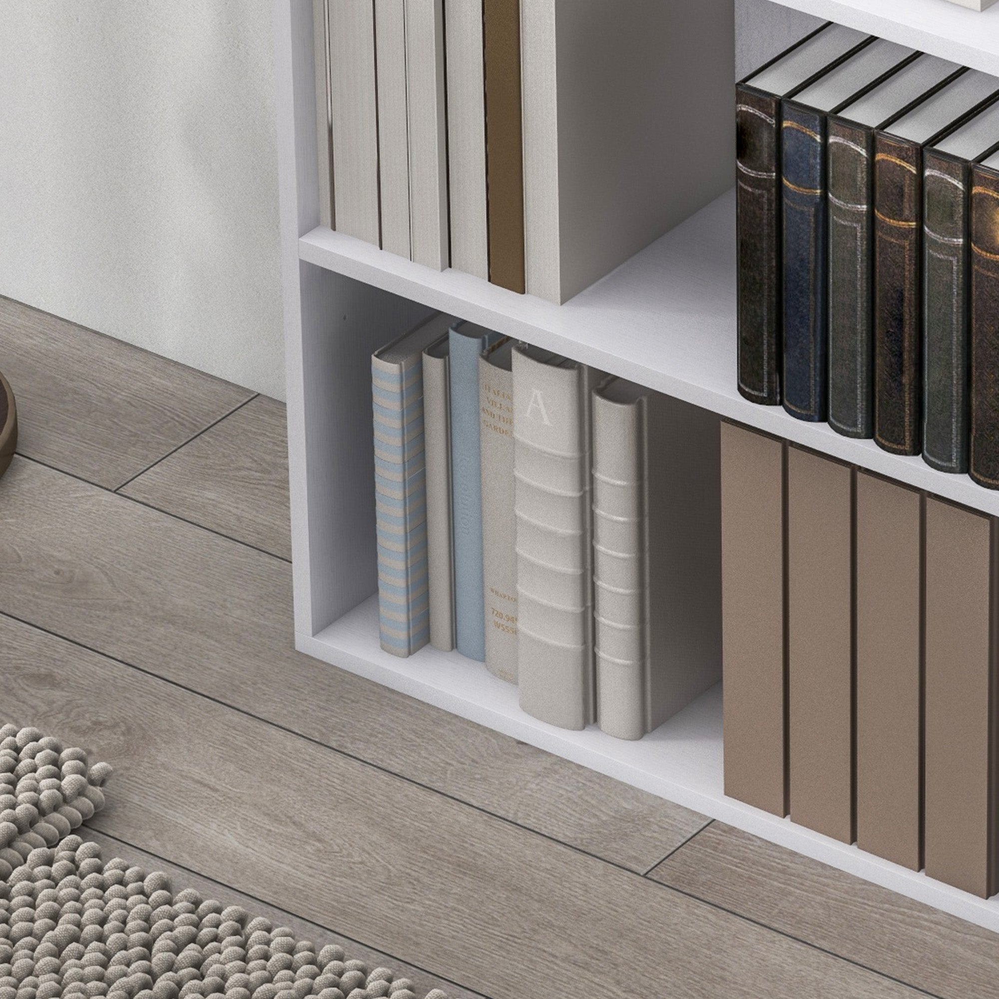 HOMCOM 2 Tier Bookshelf, Low Bookcase with Adjustable Shelf, 2 Compartments for Home Office, Living Room, Study, White - North Peak Garden Furniture