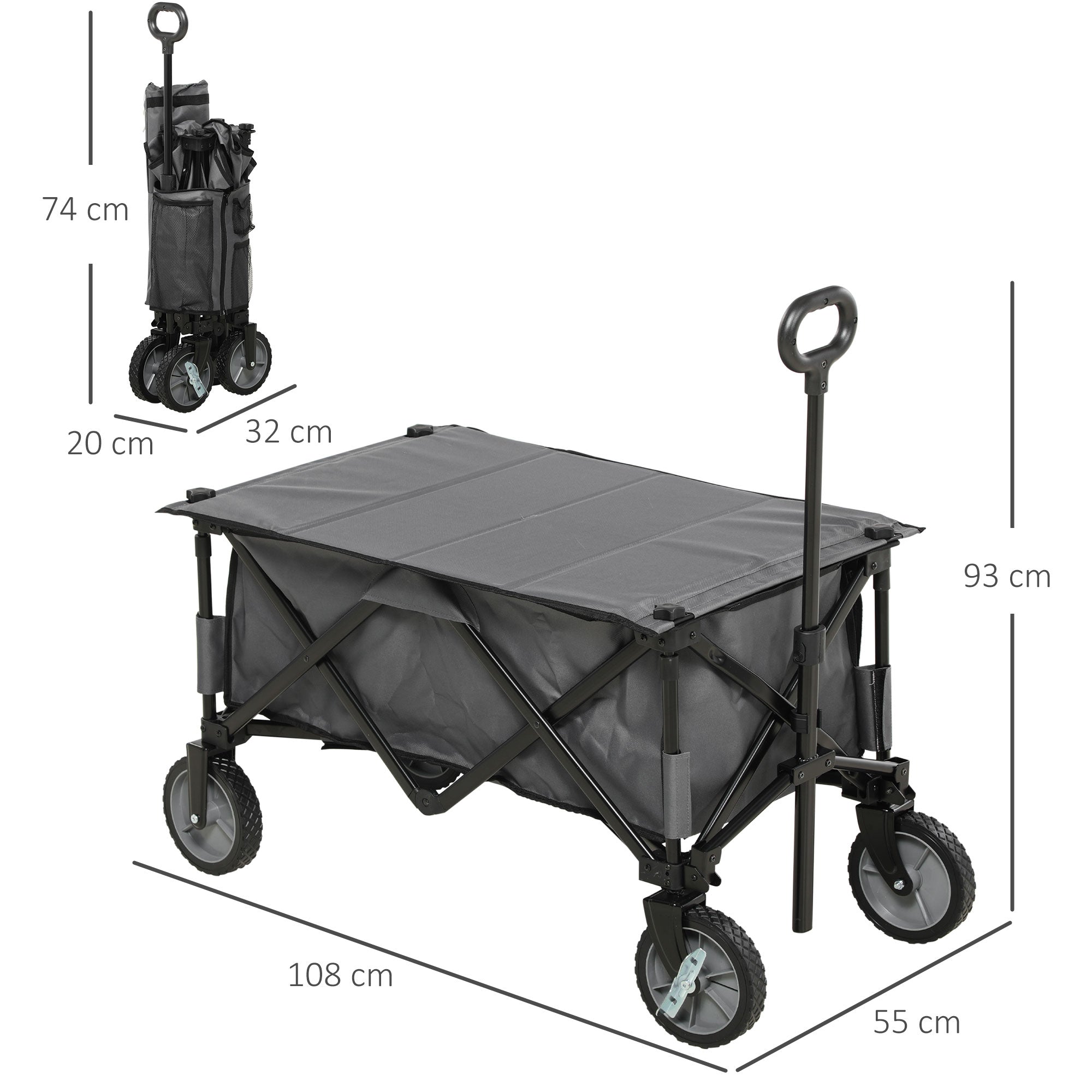 Outsunny Garden Trolley, Cargo Traile on Wheels, Folding Collapsible Camping Trolley, Outdoor Utility Wagon, Dark Grey - North Peak Garden Furniture