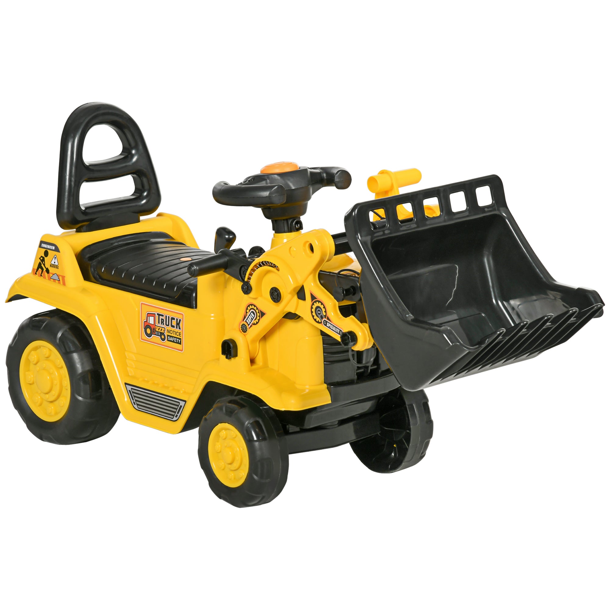 HOMCOM NO POWER 3 in 1 Ride On Toy Bulldozer Toddler Digger Excavator Scooter Storage Cart Toilet Pretend Play Construction Truck - North Peak Garden Furniture