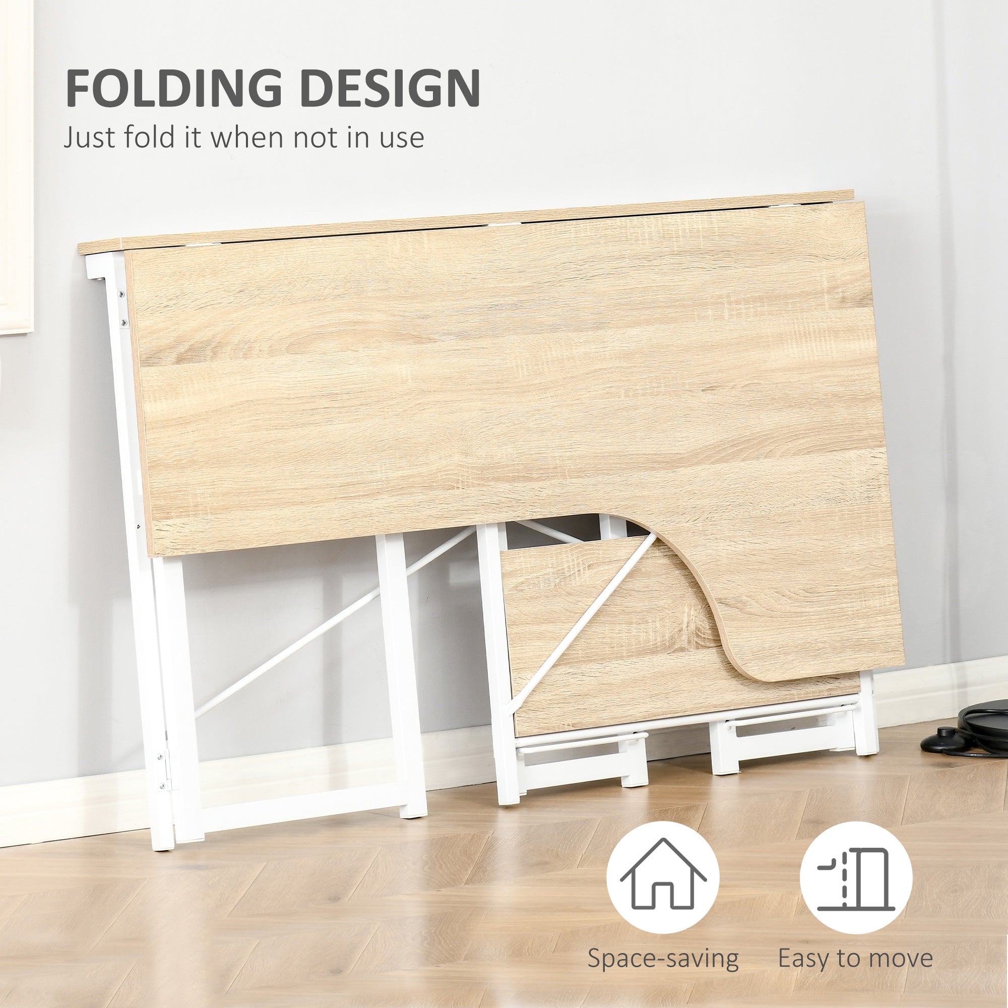 HOMCOM Folding Desk, L Shaped Desk, Corner Computer Desk with 2-Tier Storage Shelf for Home Office, Study Room, Workstation, Easy Assembly, 120 x 72.5 x 76.5cm, Oak Tone - North Peak Garden Furniture