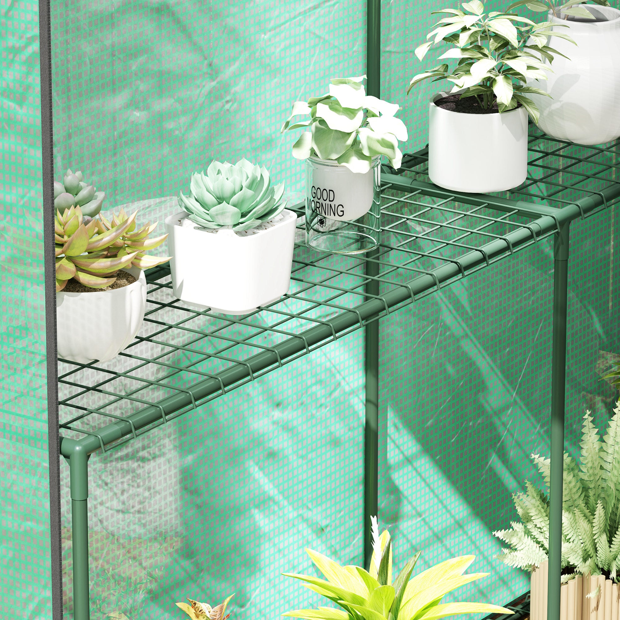 Outsunny 120 x 186cm Walk-In Greenhouse, with Shelves - Green - North Peak Garden Furniture