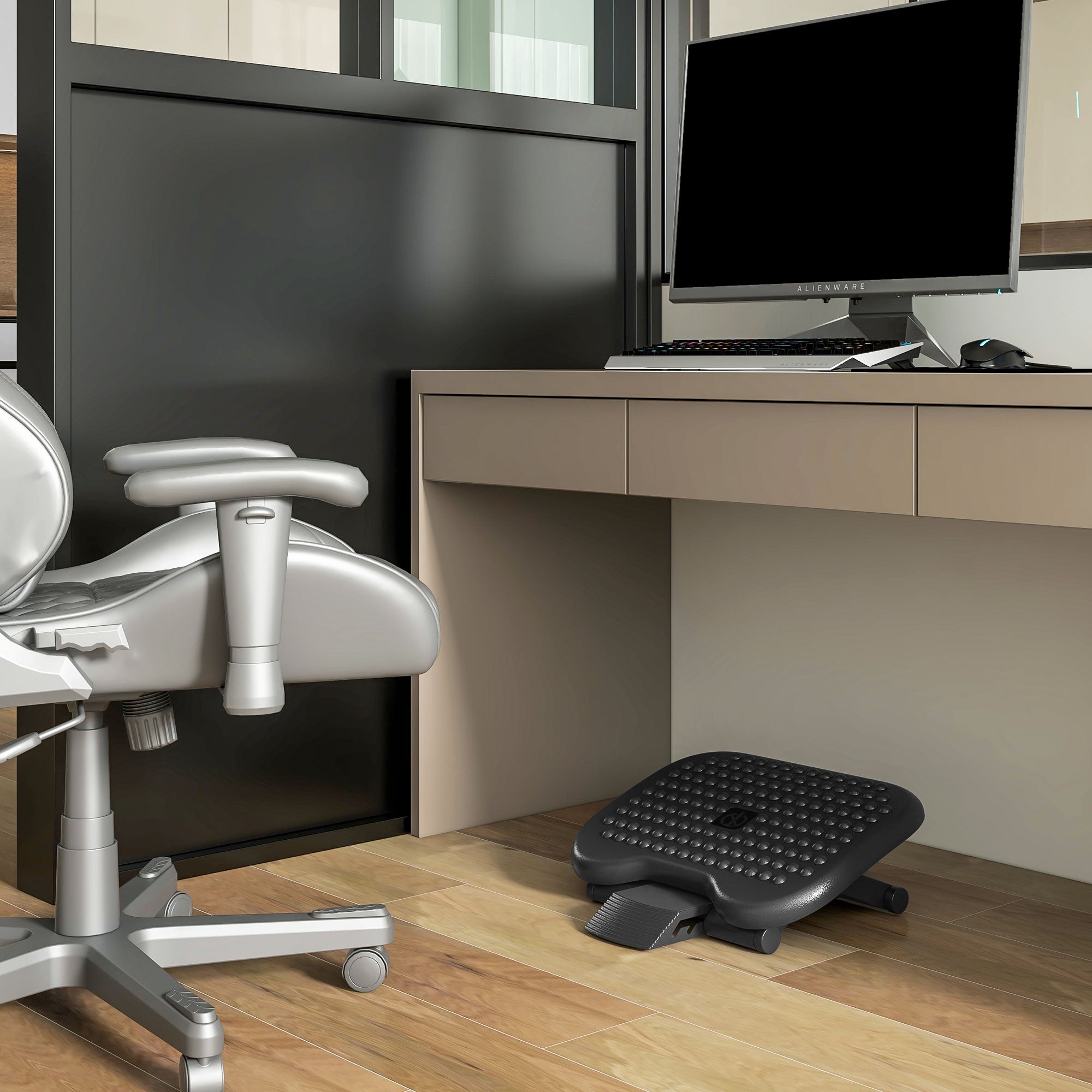 HOMCOM Footrest Adjustable Height & Angle Tilting Platform Home Office Foot Rest Black - North Peak Garden Furniture