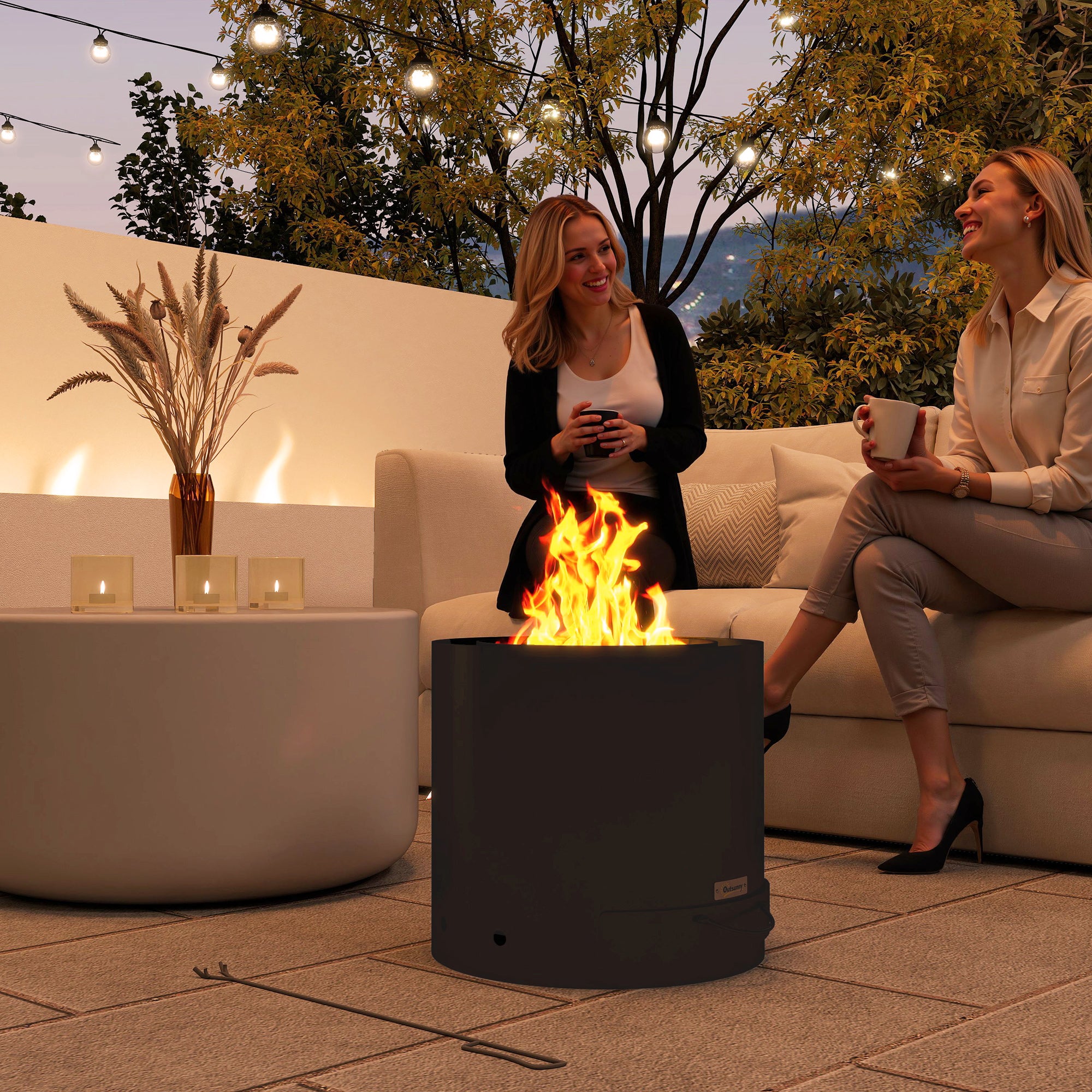 Outsunny Metal Wood-burning Fire Pit with Fire Poker - Black - North Peak Garden Furniture