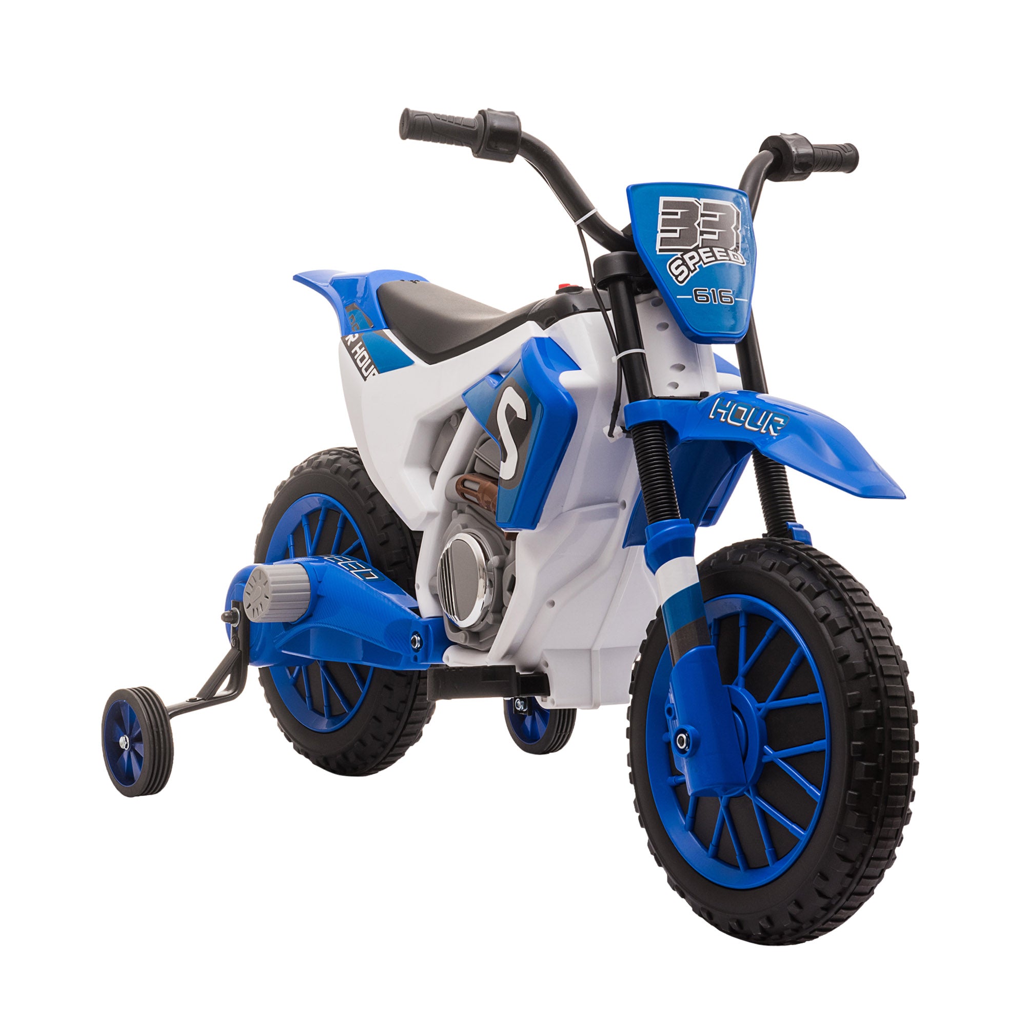 HOMCOM 12V Kids Electric Motorcycle Ride-On, with Training Wheels, for Ages 3-6 Years - Blue - North Peak Garden Furniture