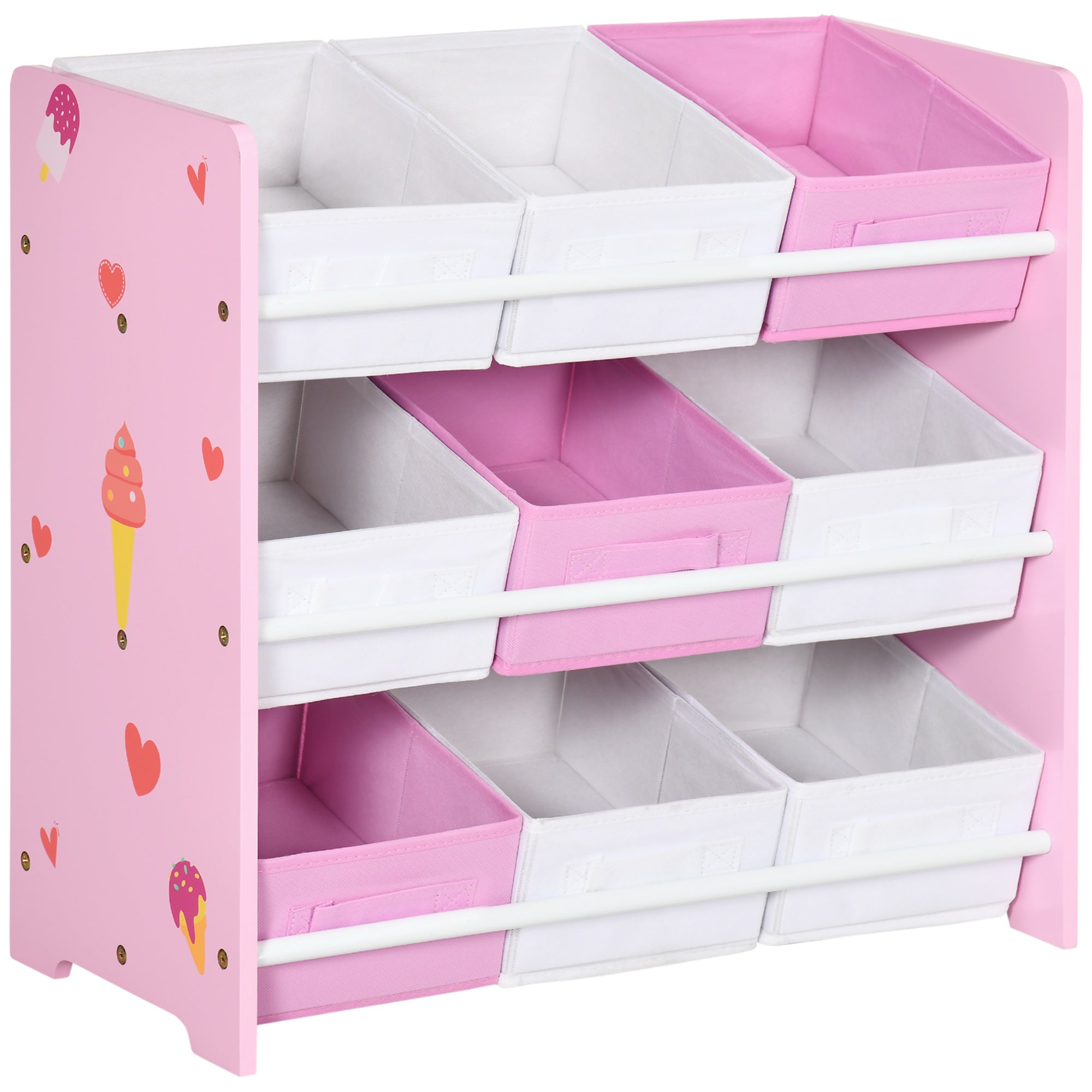 ZONEKIZ Kids Storage Rack, with Nine Removable Baskets, for Nursery, Bedroom, Playroom - Pink