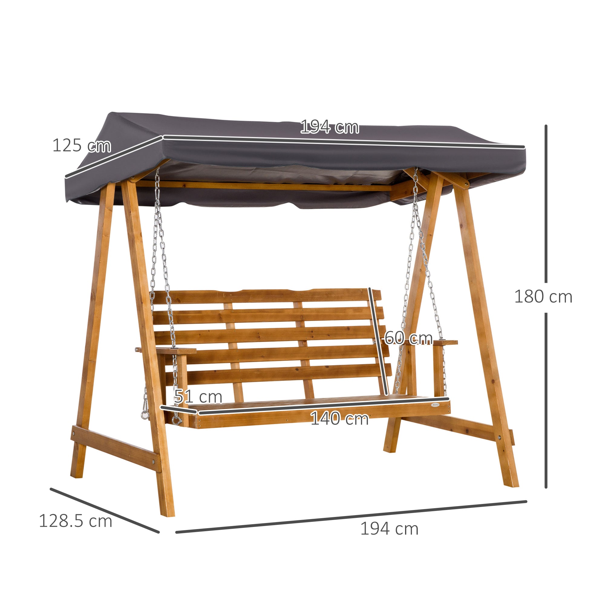 Outsunny 3 Seater Garden Swing Seat Swing Chair Outdoor Wooden Swing Bench Hammock with Adjustable Canopy - North Peak Garden Furniture