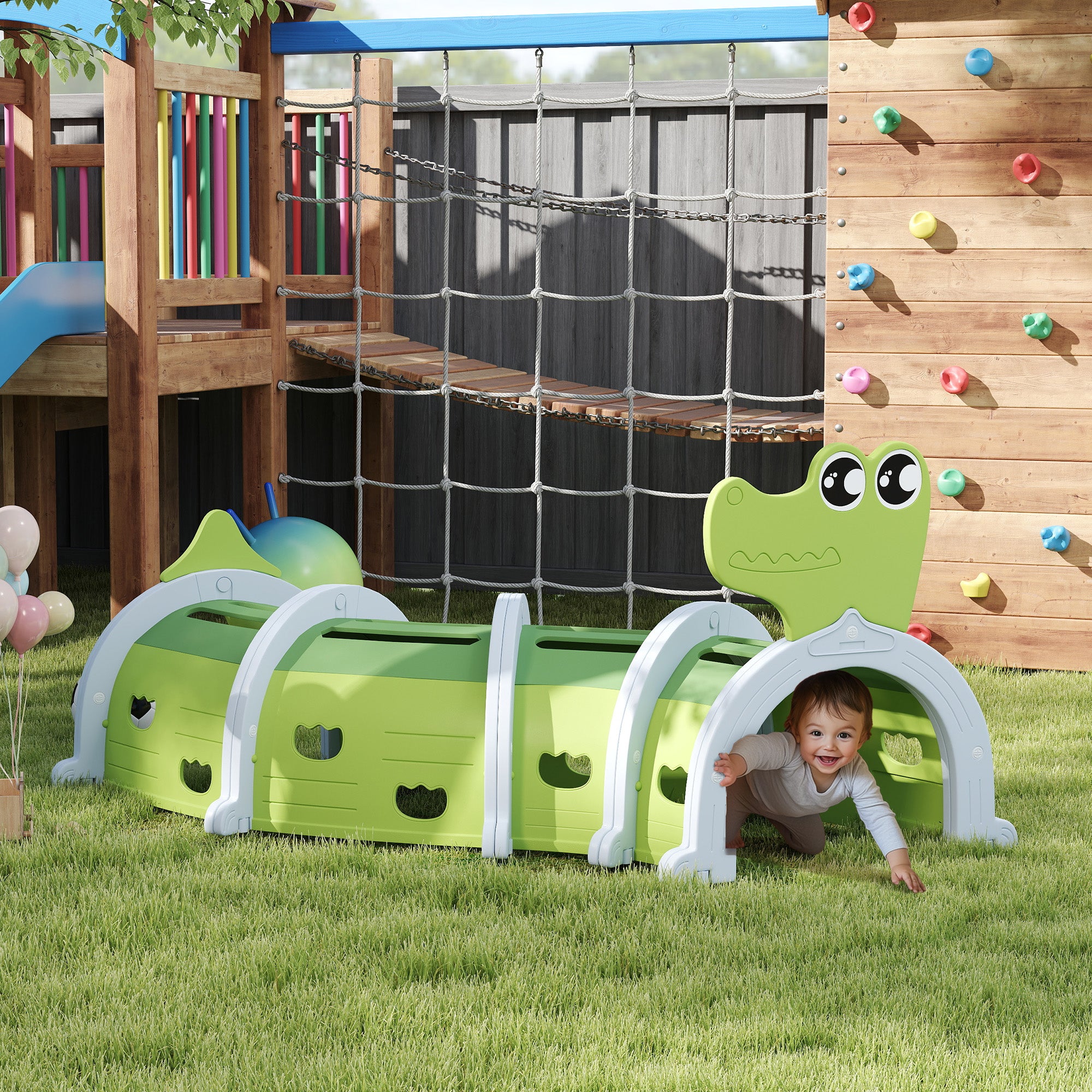 AIYAPLAY Crocodile Design Kids Play Tunnel for Ages 3-6 Crawl and Climb - North Peak Garden Furniture