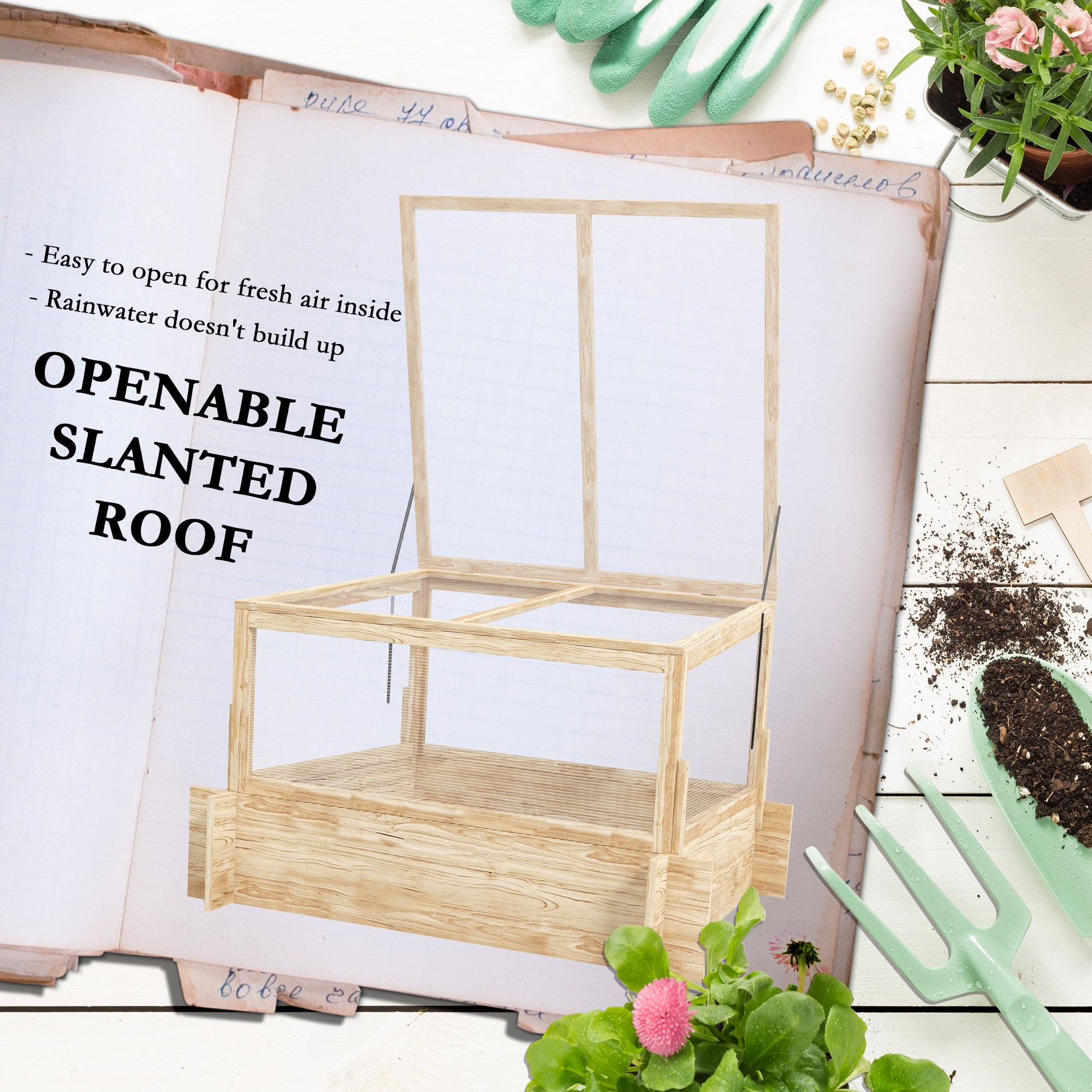 Outsunny 2-In-1 Wooden Greenhouse Planter Box - Natural - North Peak Garden Furniture