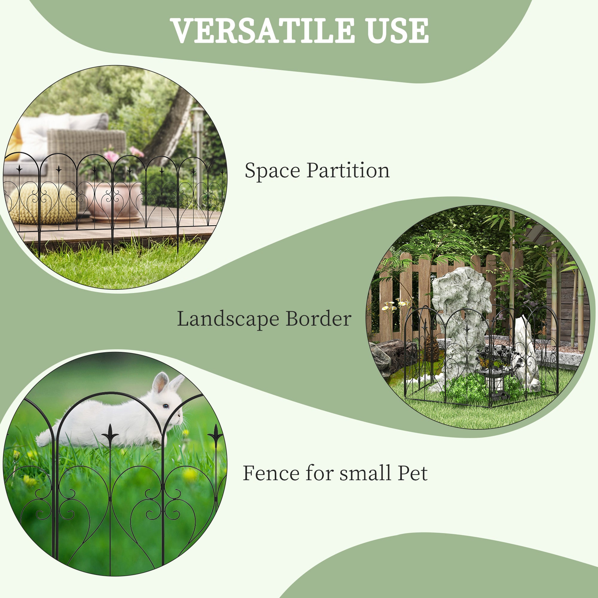 Outsunny Set of Five Decorative Heart Metal Fence Panels - Black - North Peak Garden Furniture