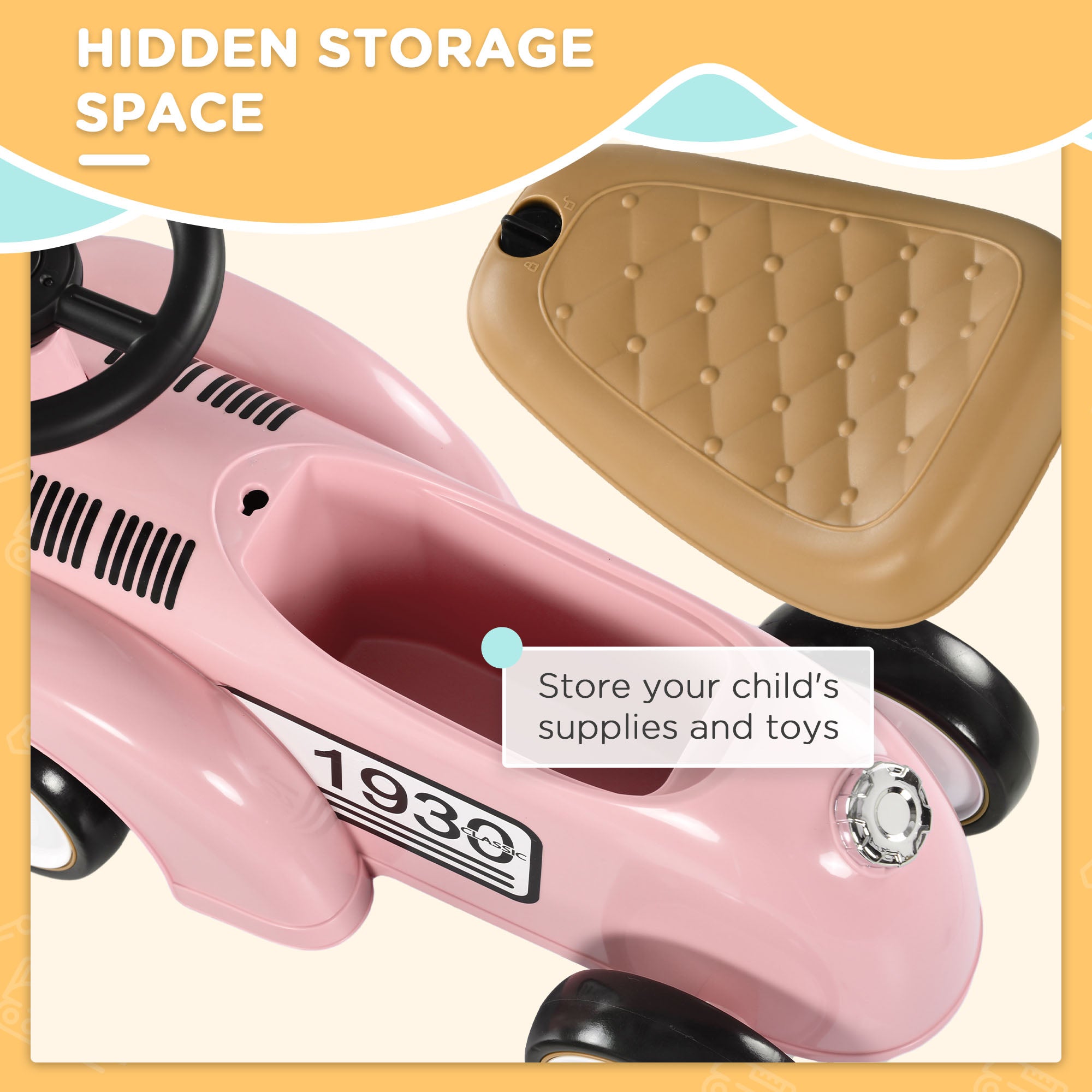 AIYAPLAY Foot to Floor Slider for Toddlers with Under-Seat Storage, Ride on Sliding Car with Horn, for Ages 12-36 Months - Pink - North Peak Garden Furniture