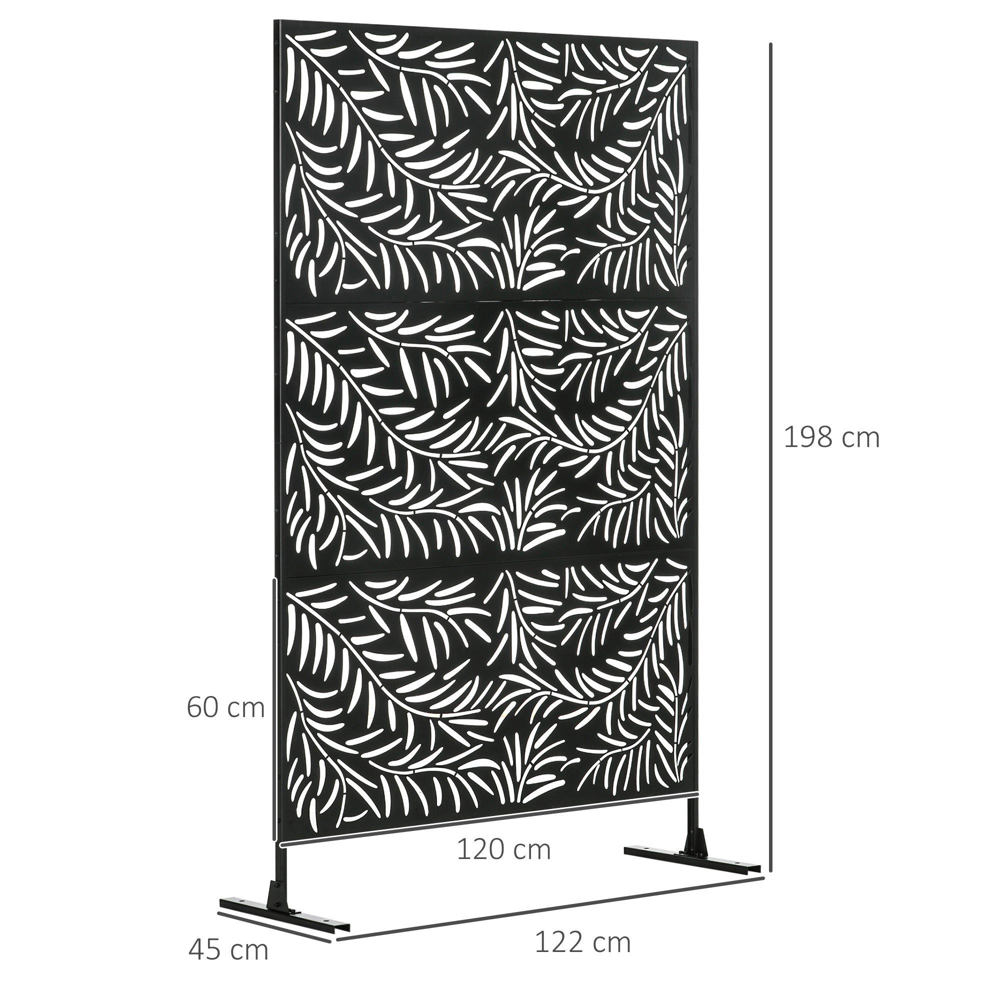 Outsunny Decorative Privacy Screen with Stand, 6.5FT Freestanding Metal Outdoor Divider, Decorative Privacy Panel with Expansion Screws for Garden Patio Pool Hot Tub, Willow Branch Style, Black