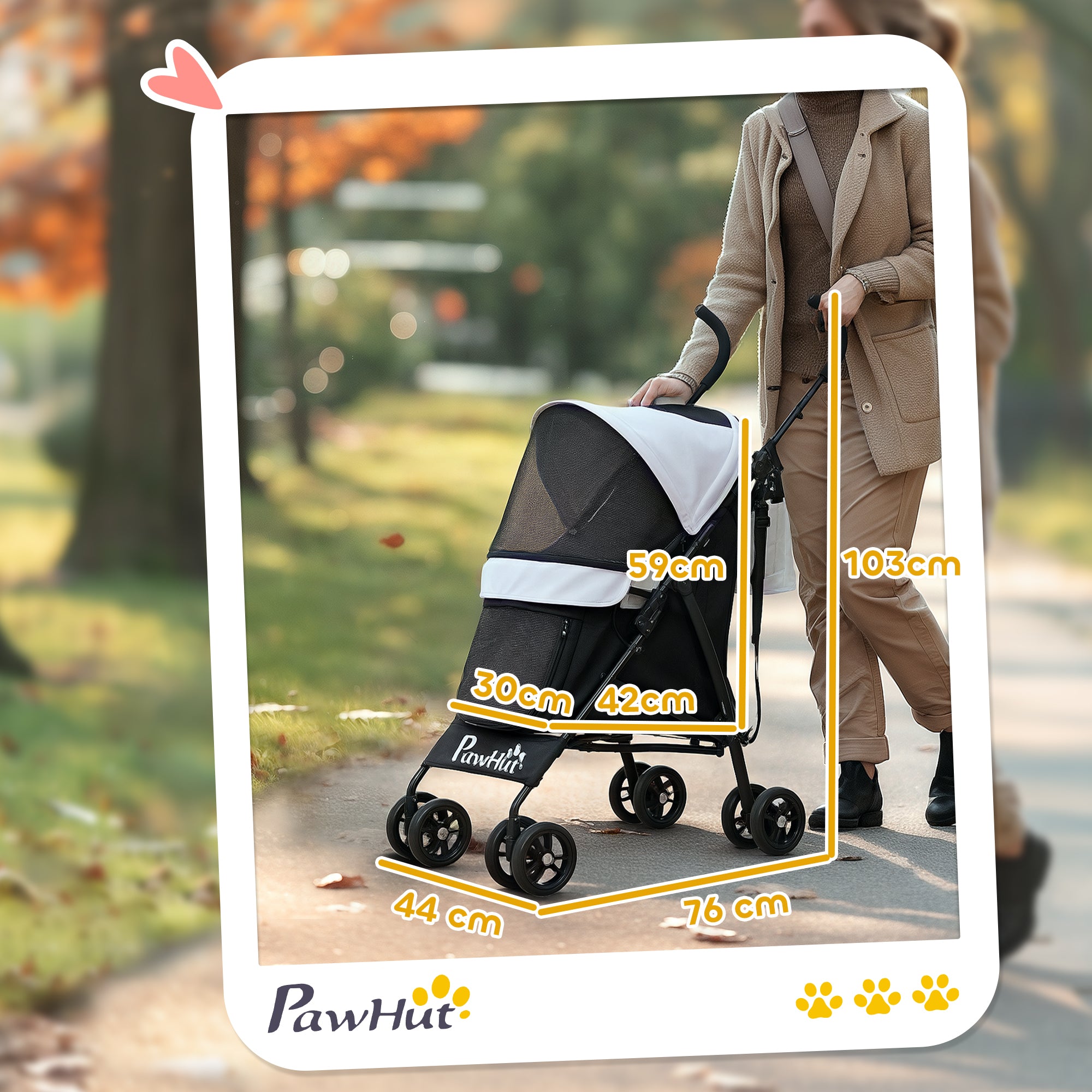 PawHut Umbrella Structure Dog Stroller, Lightweight & Portable Dog Pram w/ Shoulder Strap, Storage Bag & Cup Holder, Light Grey - North Peak Garden Furniture
