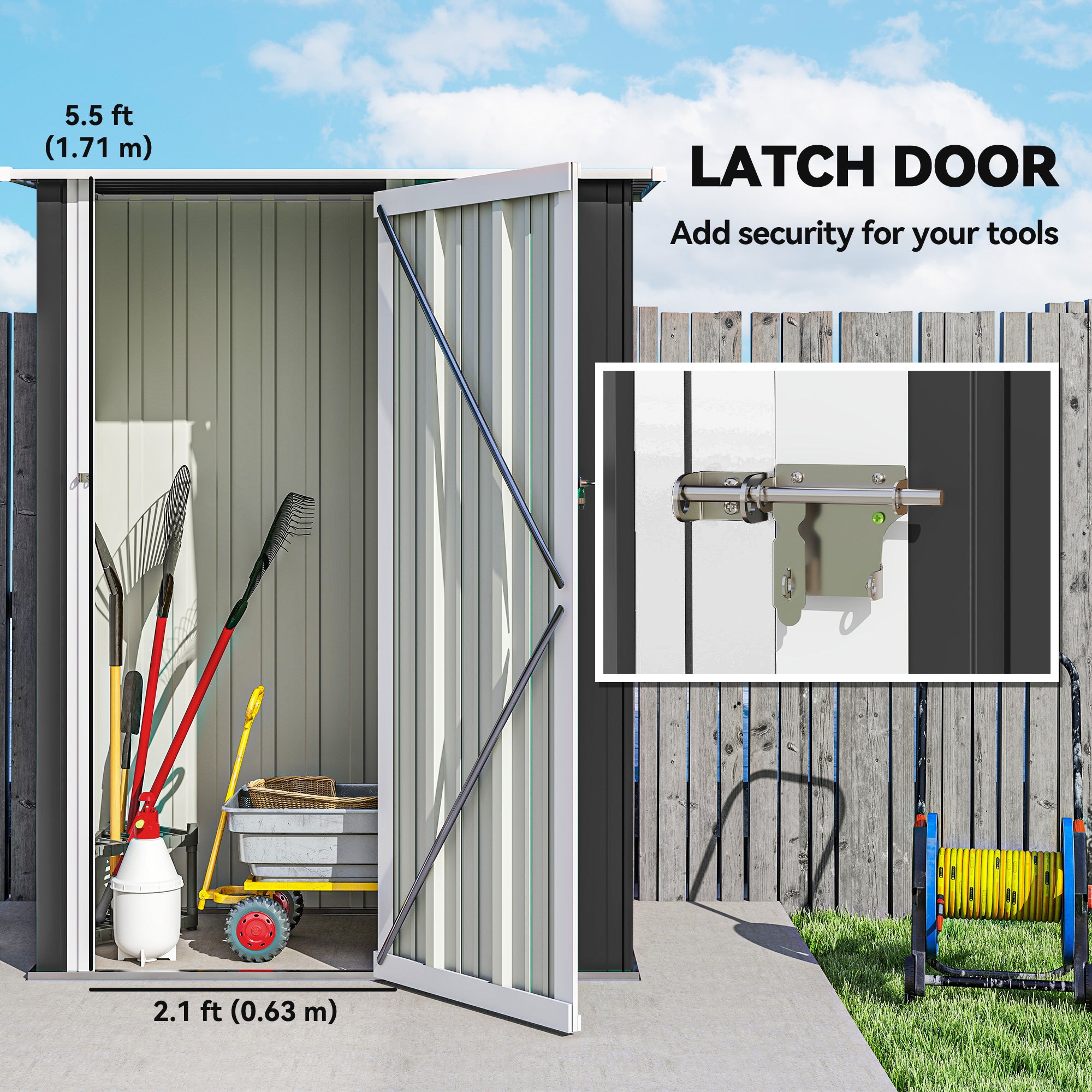 Outsunny 5ft x 3ft Garden Metal Storage Shed, Outdoor Tool Shed with Sloped Roof, Lockable Door for Tools, Equipment, Grey