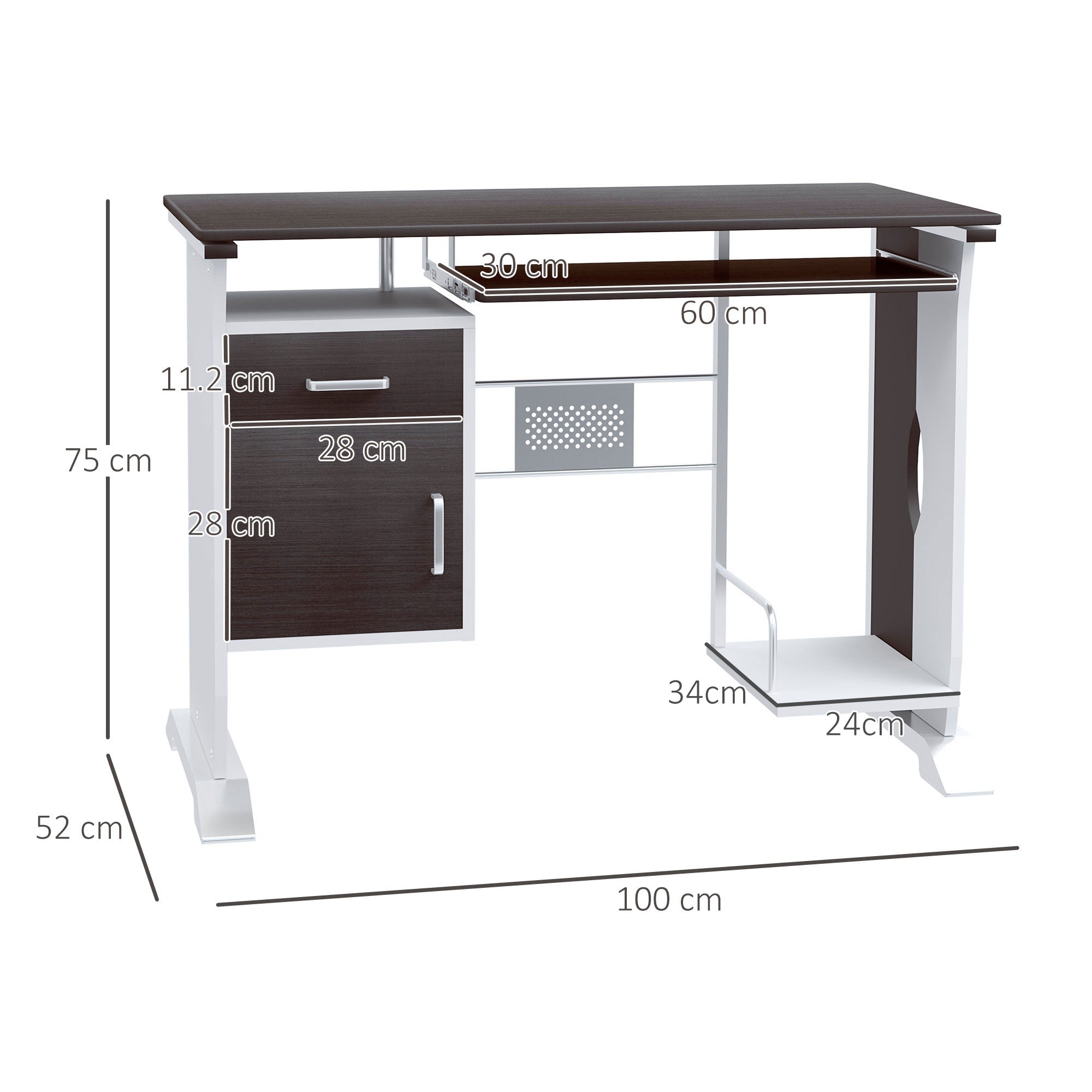 HOMCOM Computer Desk with Sliding Keyboard Tray, Storage Drawers and Host Box Shelf, Home Office Desk, Study Workstation, 100 x 52 x 75cm, Black Walnut - North Peak Garden Furniture