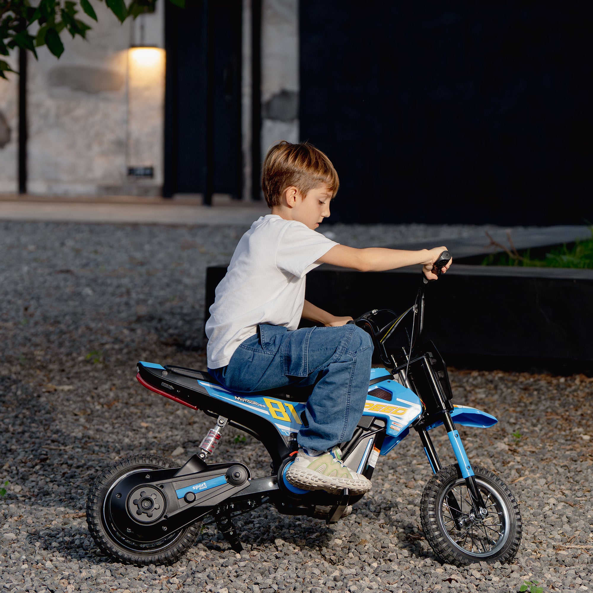 AIYAPLAY Kids Electric Motorbike, 24V Ride On Motorcycle with 3 Speeds and Rear Suspension, Dirt Bike for 8-12 Years Old, Blue