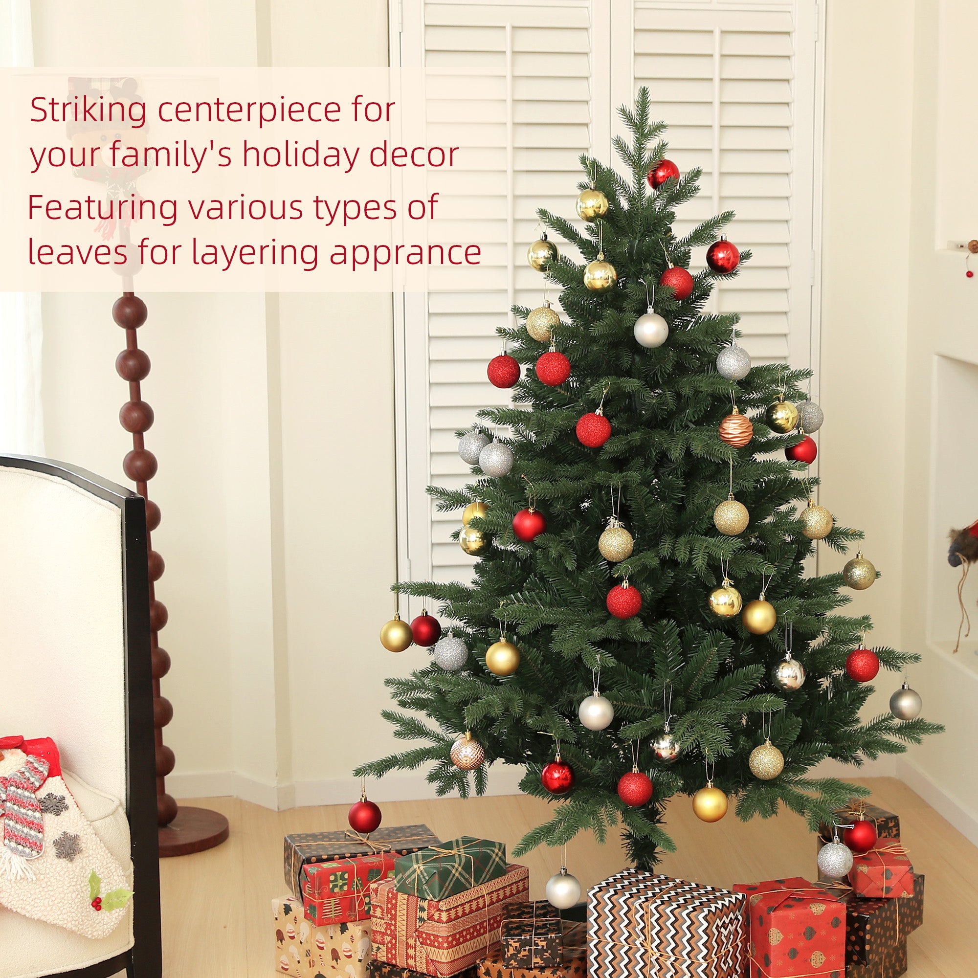 HOMCOM 5ft Artificial Spurce Christmas Tree with 1121 Branch Tips and Foldable Steel Base, Realistic Hinged Xmas Tree, Holiday Décor for Home Office, Green - North Peak Garden Furniture
