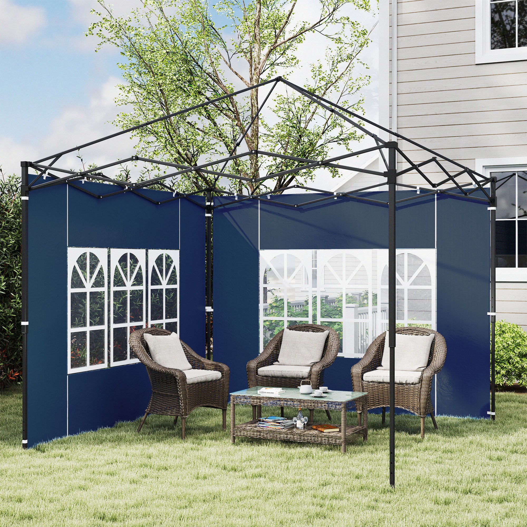 Outsunny Set of Two 3 x 3(m) Gazebo Frame Replacement Walls - Blue - North Peak Garden Furniture