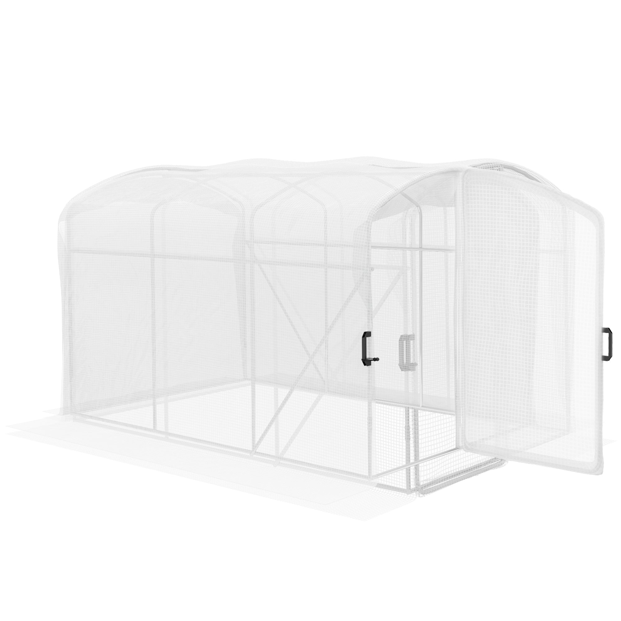 Outsunny Polytunnel Greenhouse Walk-in Grow House with UV-resistant PE Cover, Door and Galvanised Steel Frame, 2 x 2 x 2m, White - North Peak Garden Furniture