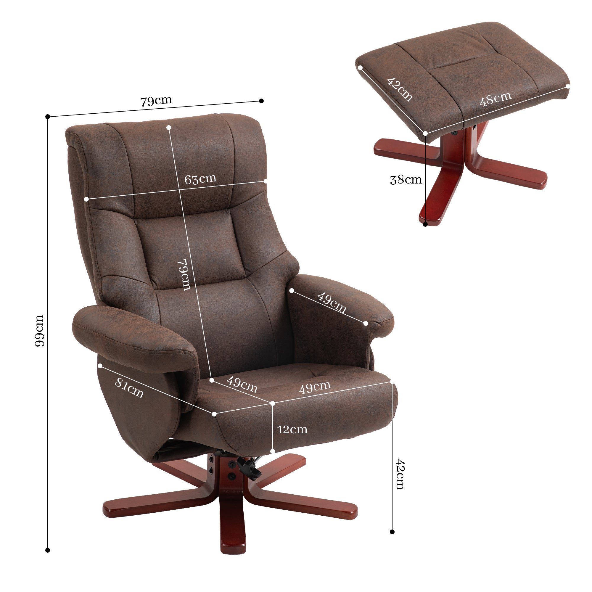 HOMCOM Faux Microfibre Leather Manual Recliner and Footstool Set - Dark Brown - North Peak Garden Furniture