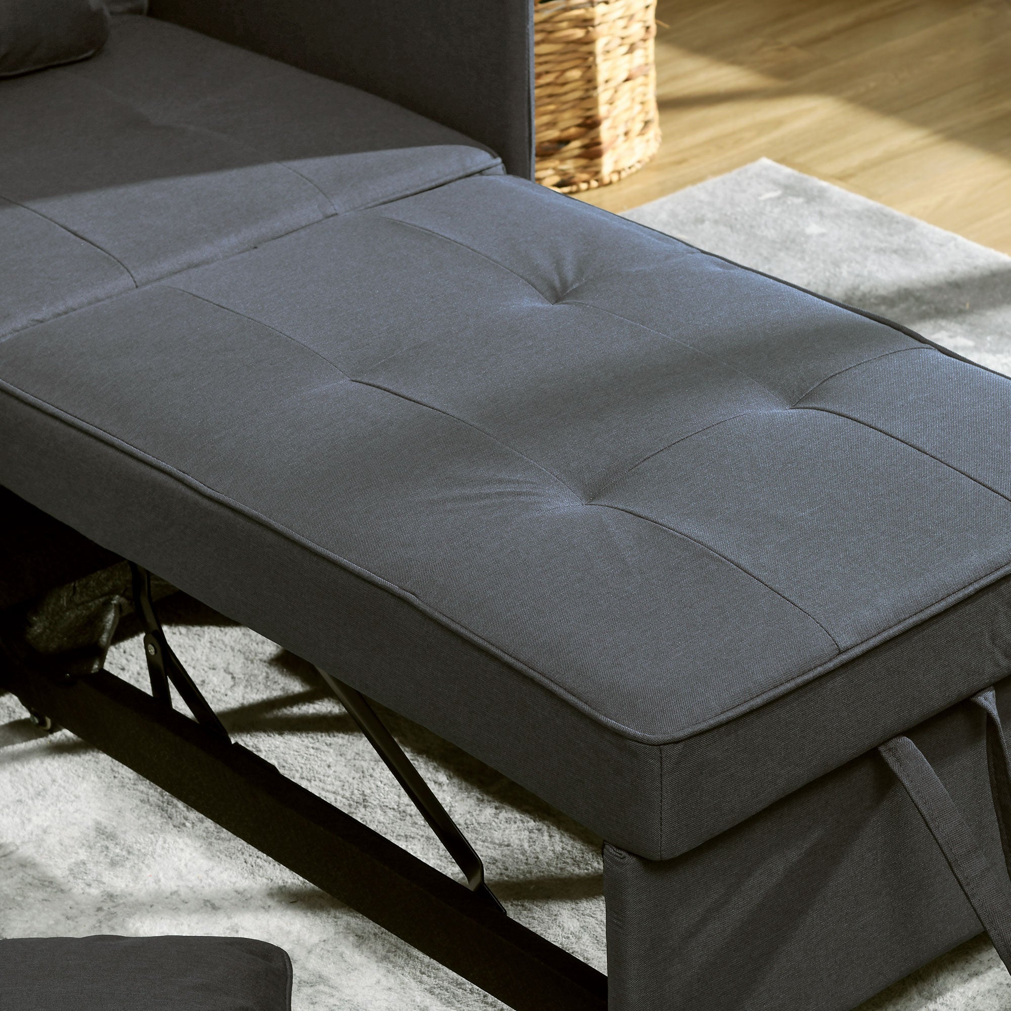 HOMCOM Convertible Single Sofa Bed with Thick Padded Seat, 3-in-1 Multi-Functional Sleeper Chair Bed with Magazine Pocket, for Living Room, Grey - North Peak Garden Furniture