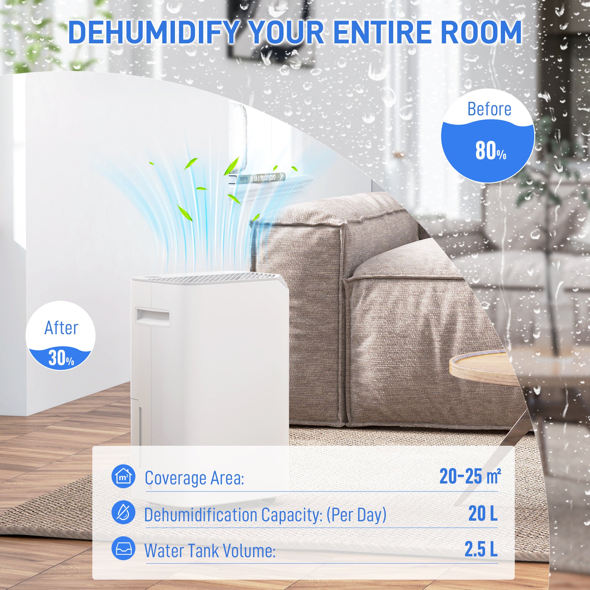 HOMCOM 20L/Day Dehumidifier, with Filter - White - North Peak Garden Furniture