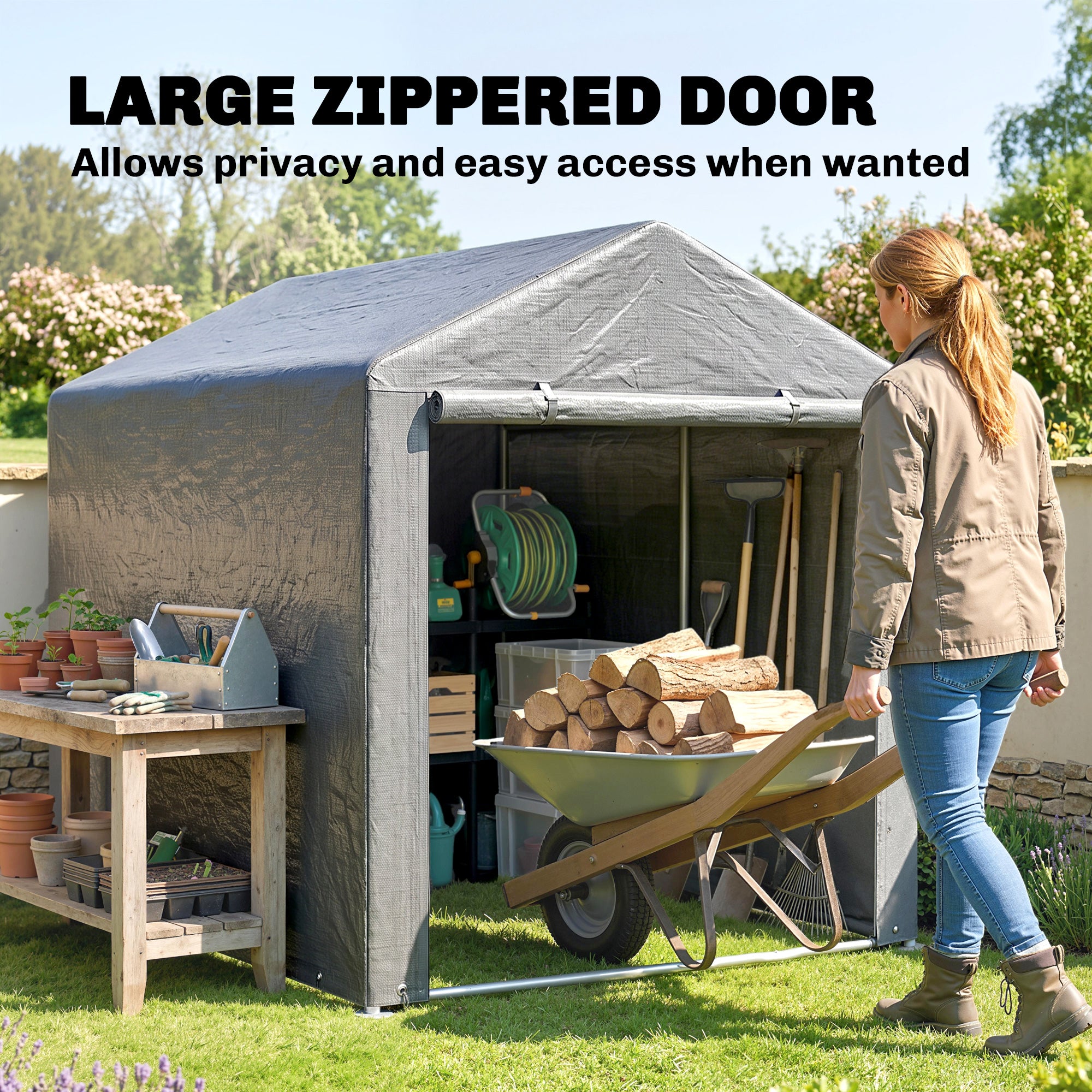 Outsunny 1.6 x 2.2m Garden Storage Shed Tent, with Accessories - Light Grey