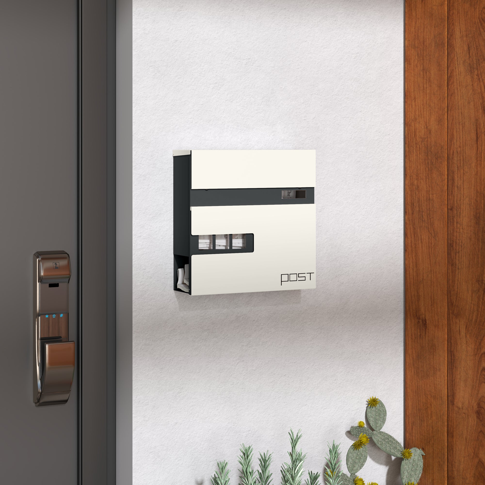 HOMCOM Locking Galvanised Steel Letterbox - White/Black - North Peak Garden Furniture